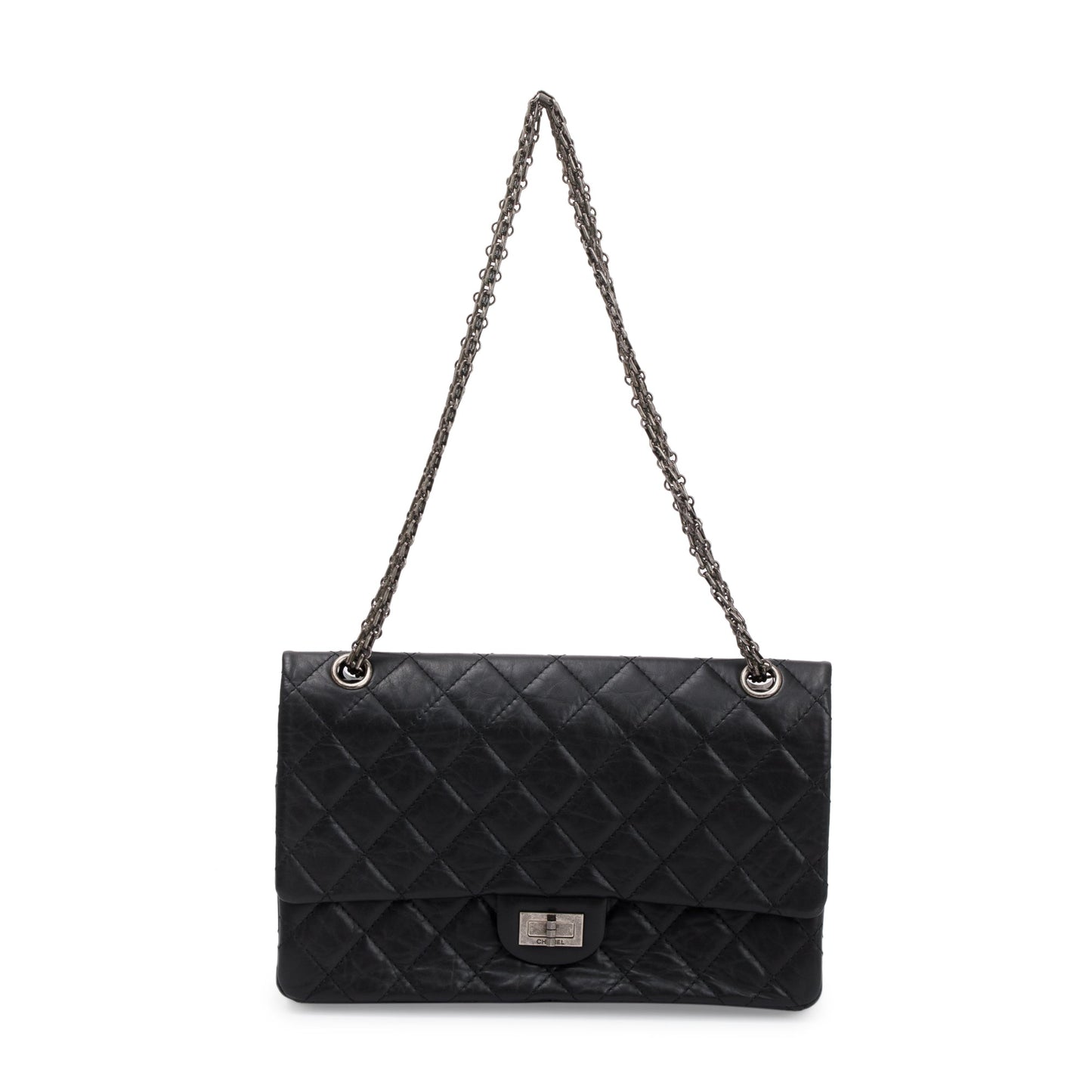 Chanel 2.55 Reissue 226 Double Flap Leather Calfskin Black Travel Bag