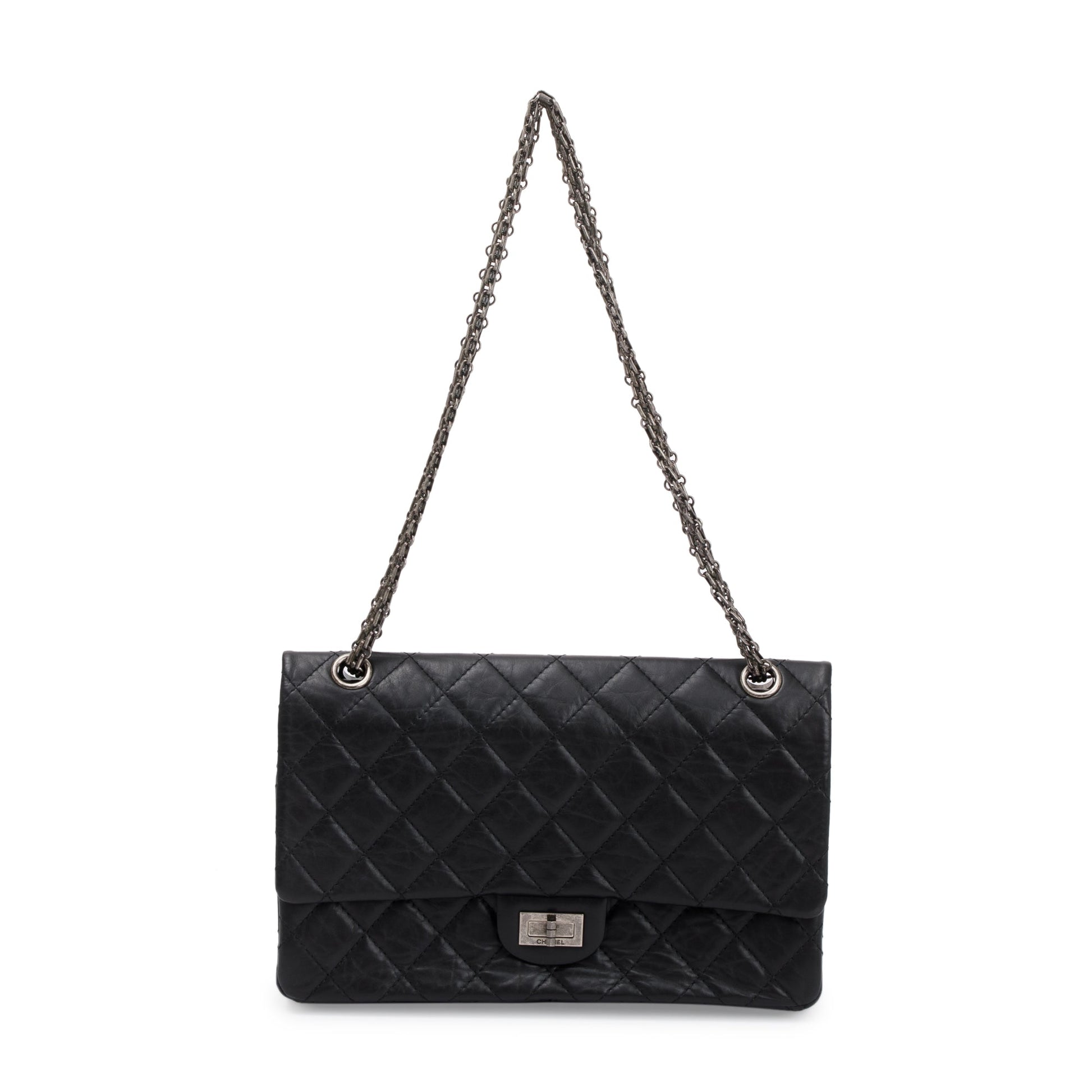 Chanel 2.55 Reissue 226 Double Flap Leather Calfskin Black Travel Bag
