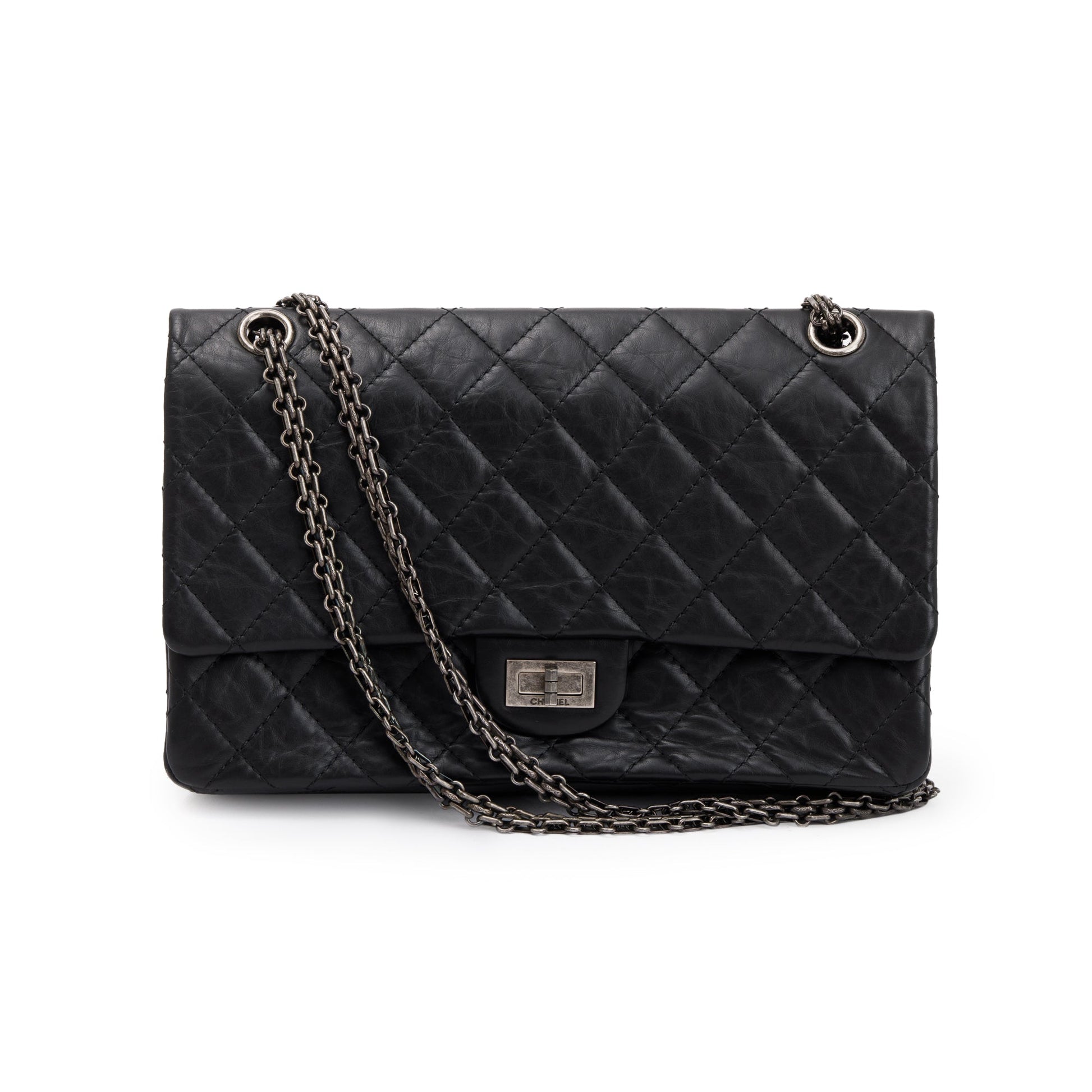 Chanel 2.55 Reissue 226 Double Flap Leather Calfskin Black Travel Bag