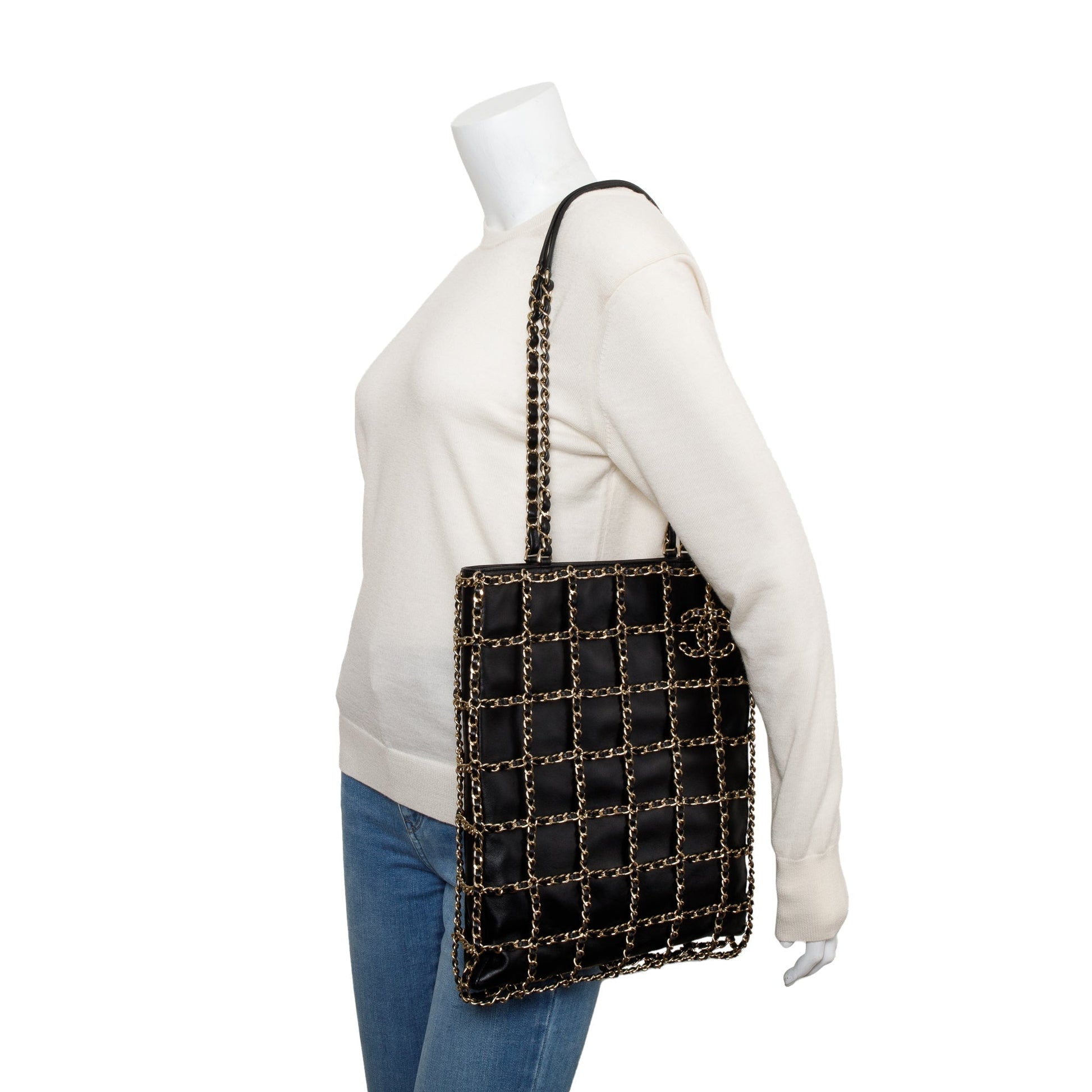 Chanel Cage Shopping Leather Calfskin Black Travel Bag
