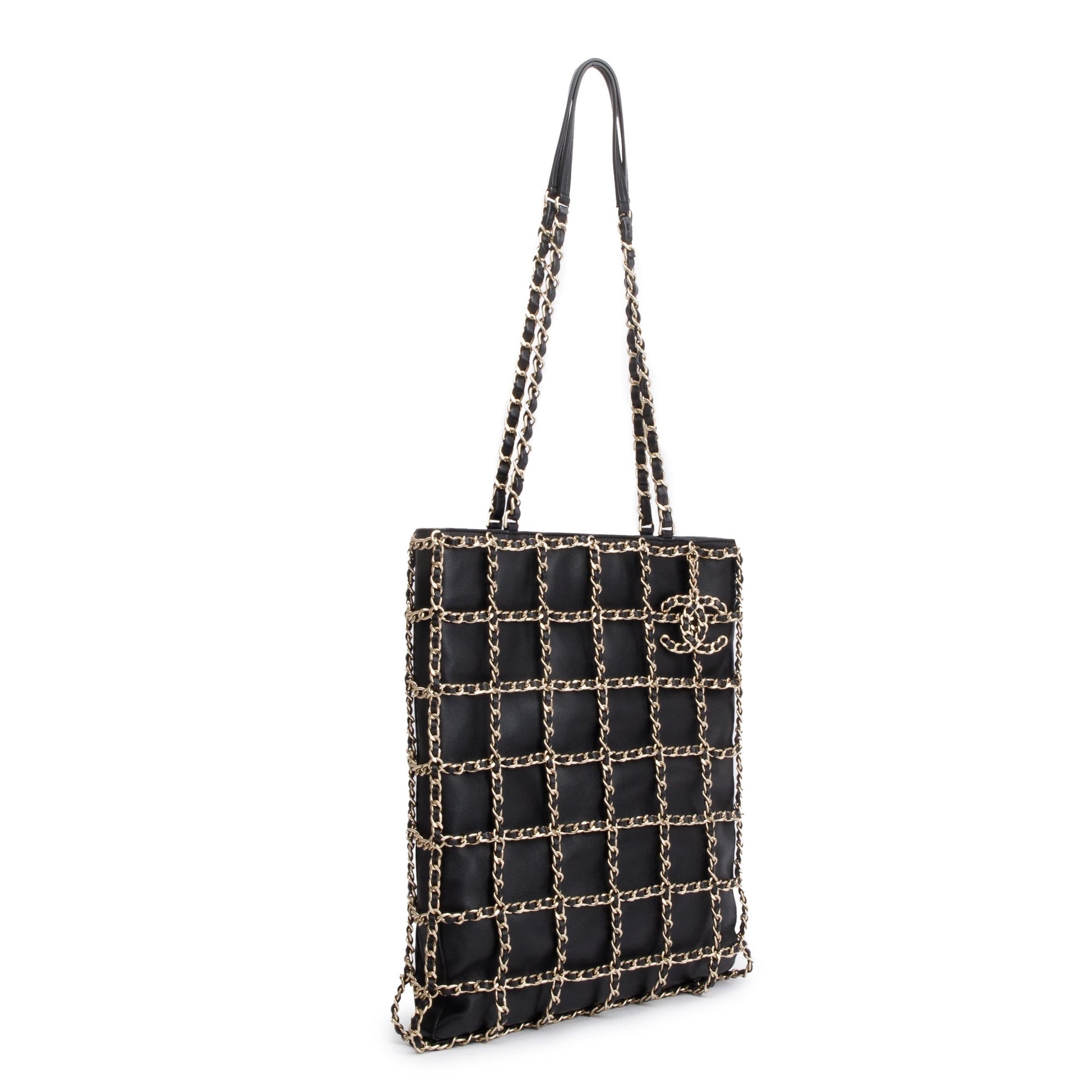 Chanel Cage Shopping Leather Calfskin Black Travel Bag