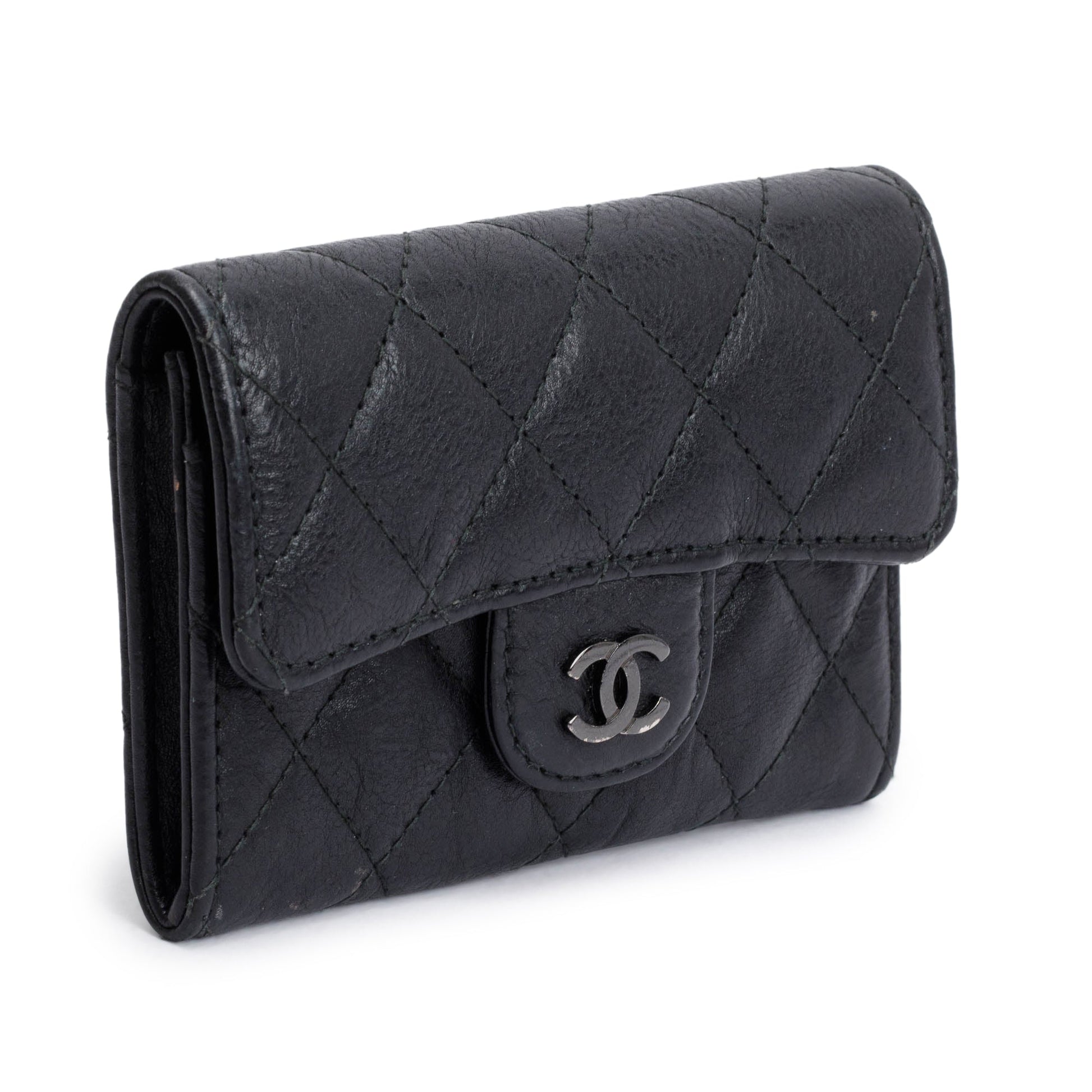 Chanel Classic Flap Card Holder Leather Calfskin Black Wallet Case