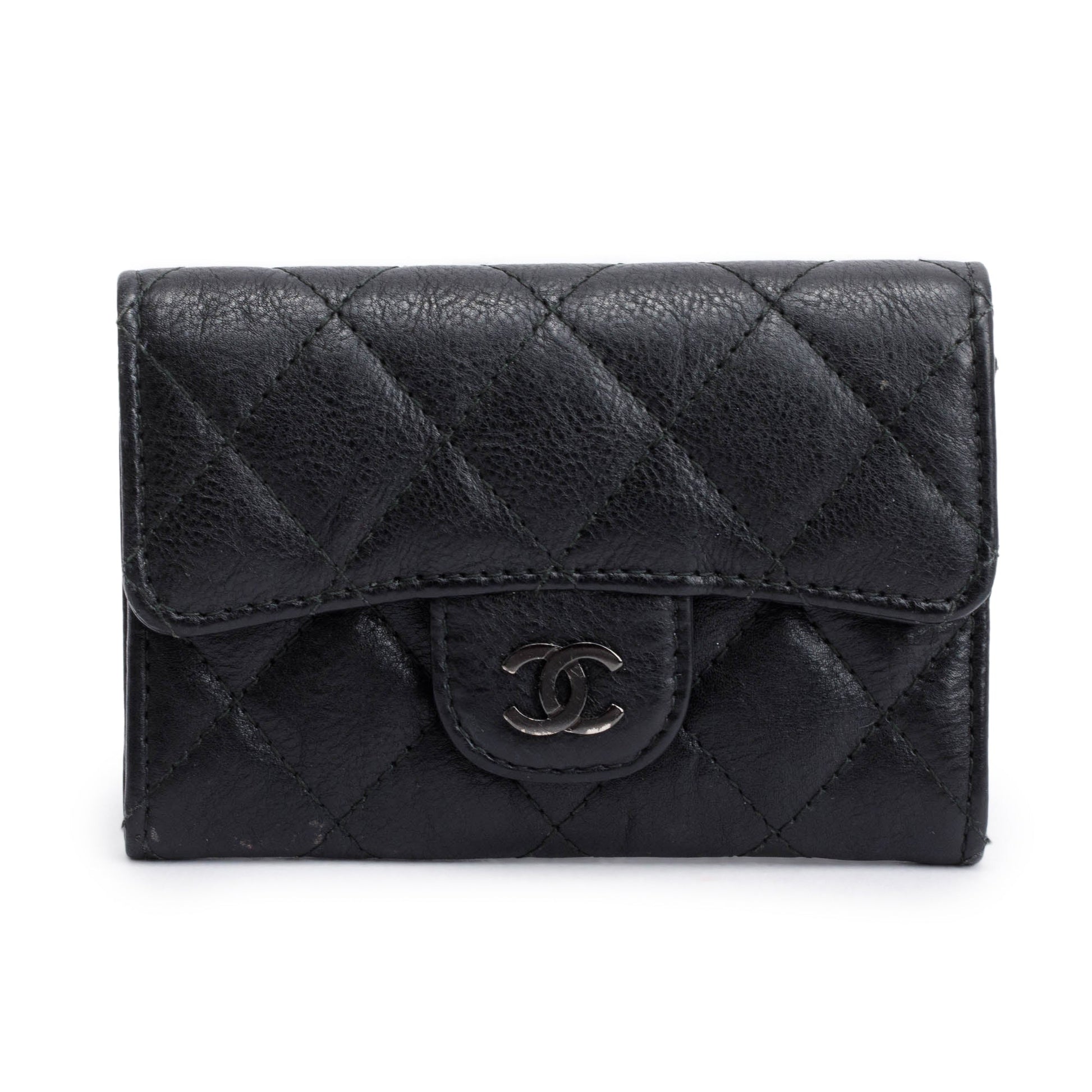 Chanel Classic Flap Card Holder Leather Calfskin Black Wallet Case