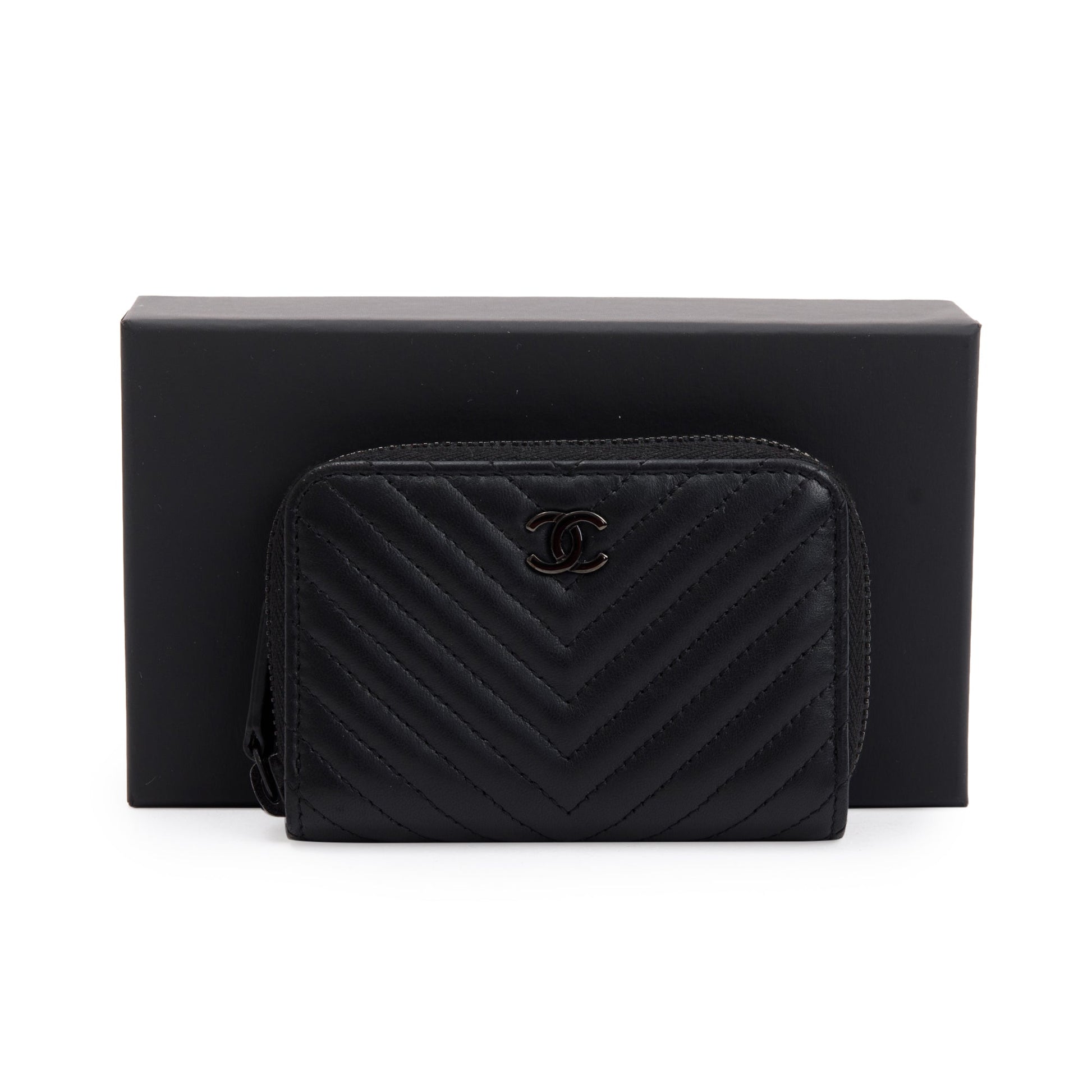Chanel Classic Zipped Coin Purse Leather Calfskin Black Wallet Case