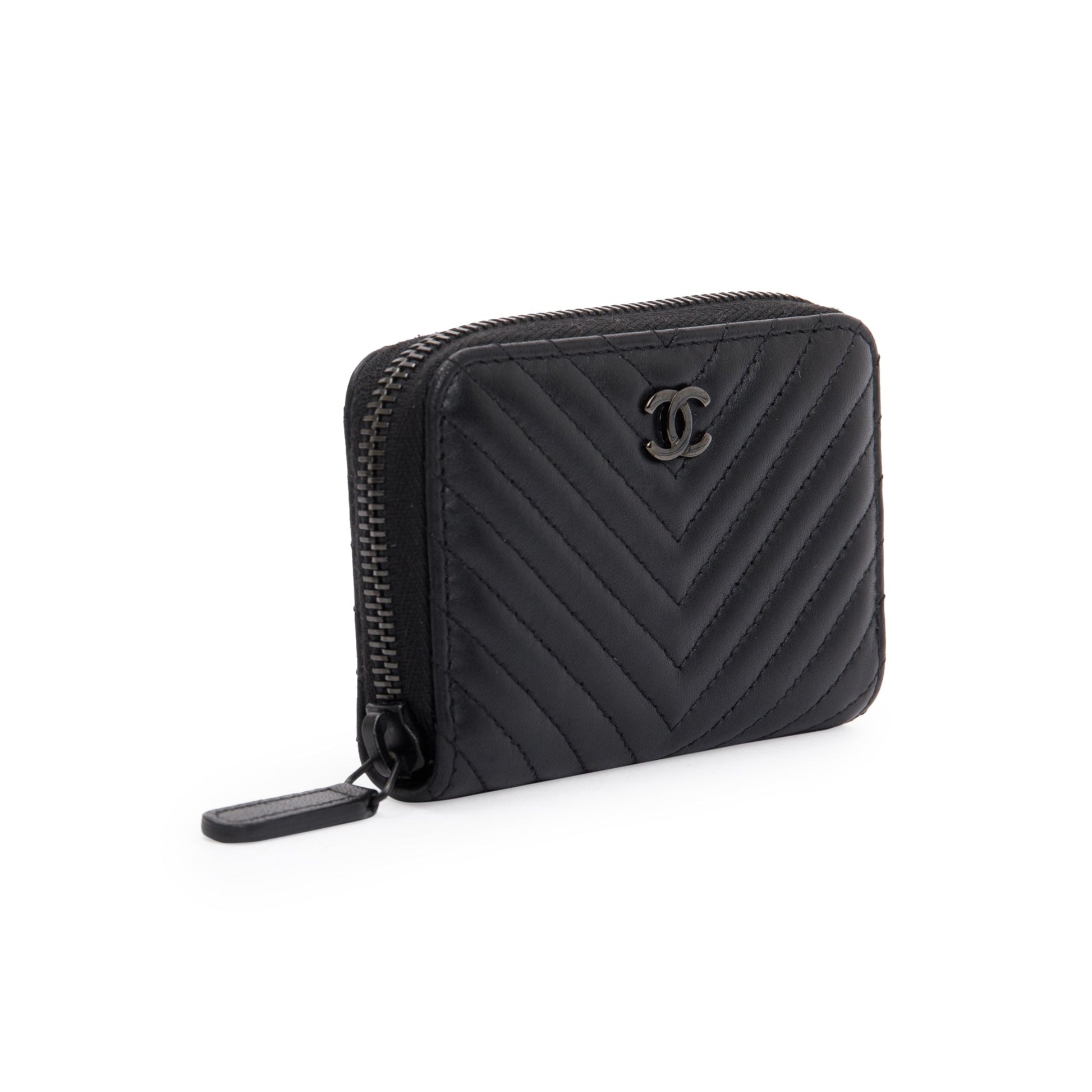 Chanel Classic Zipped Coin Purse Leather Calfskin Black Wallet Case