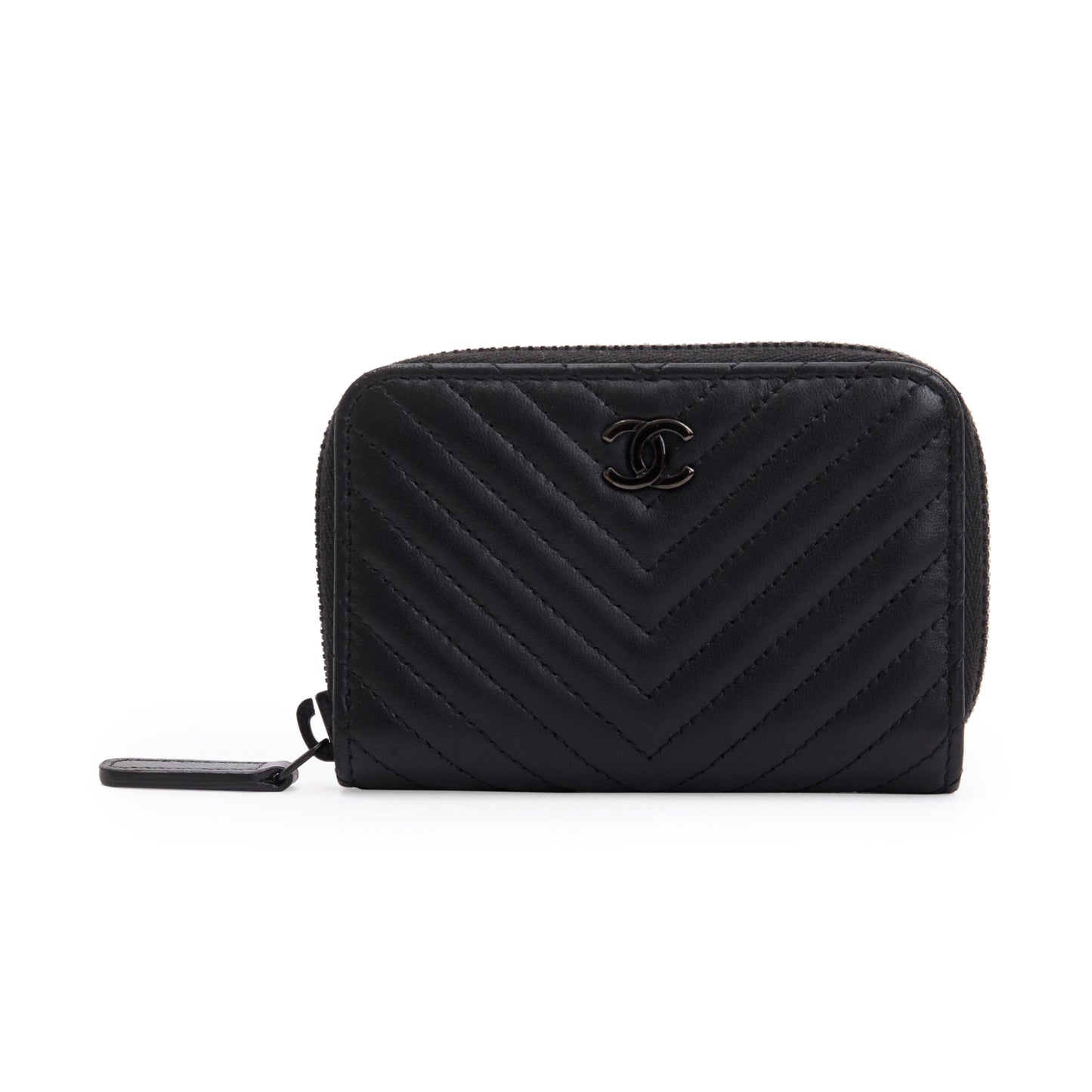 Chanel Classic Zipped Coin Purse Leather Calfskin Black Wallet Case