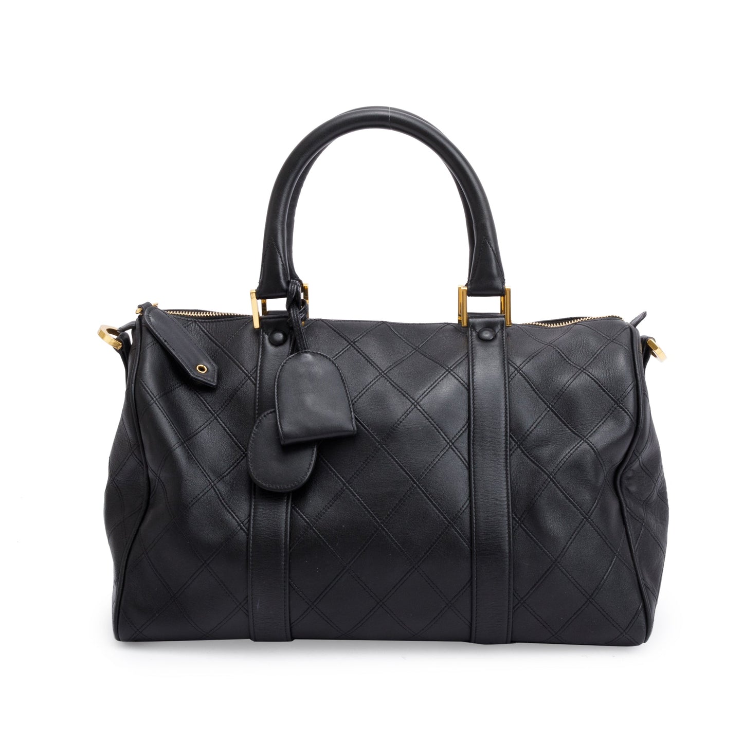 Chanel Diamond Stitch Boston Leather Calfskin Black Travel Bag