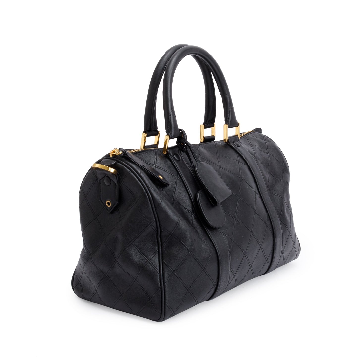 Chanel Diamond Stitch Boston Leather Calfskin Black Travel Bag
