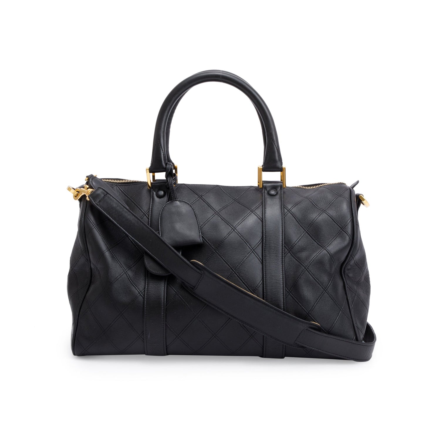 Chanel Diamond Stitch Boston Leather Calfskin Black Travel Bag