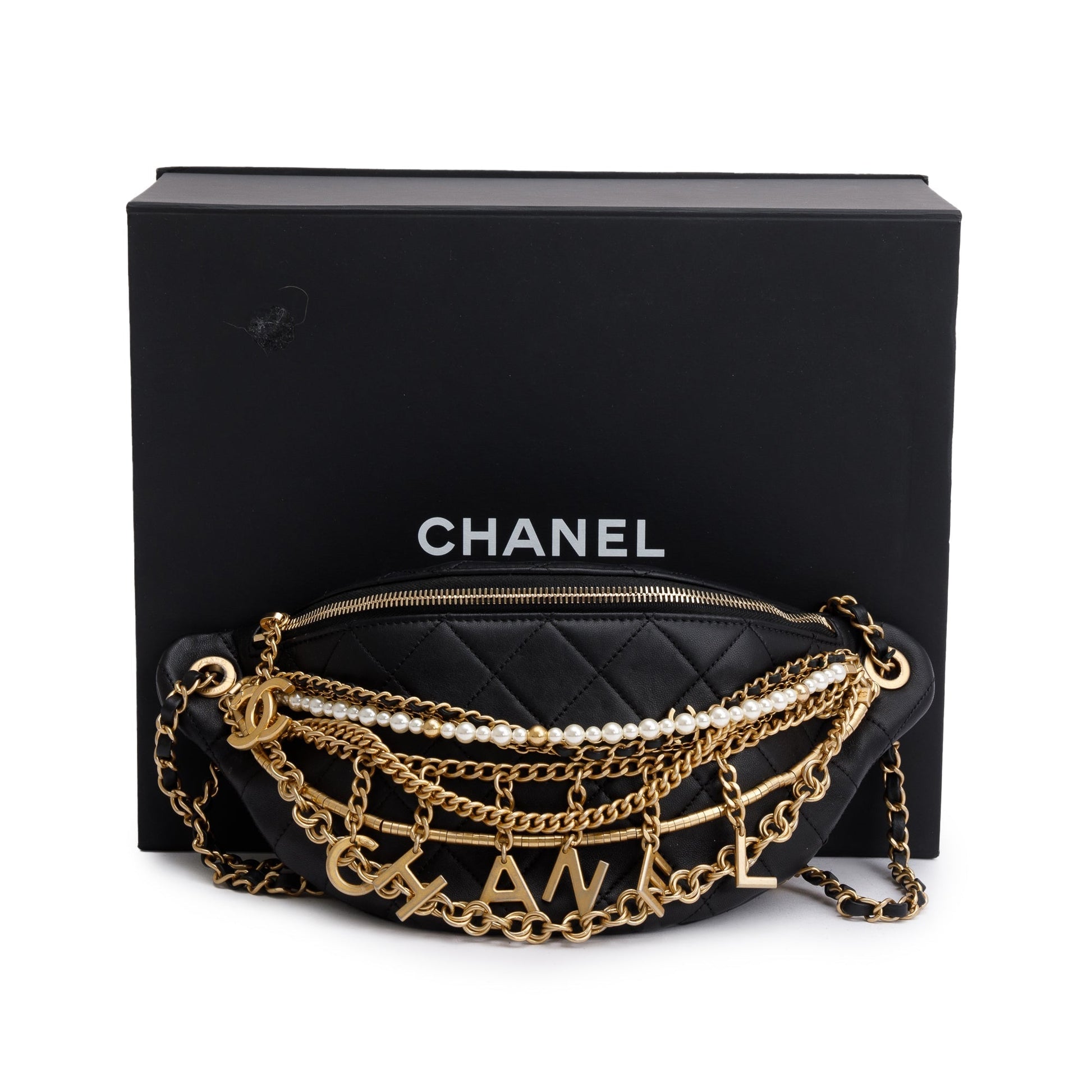 Chanel Faux Pearl All About Chains Leather Calfskin Black Travel Bag
