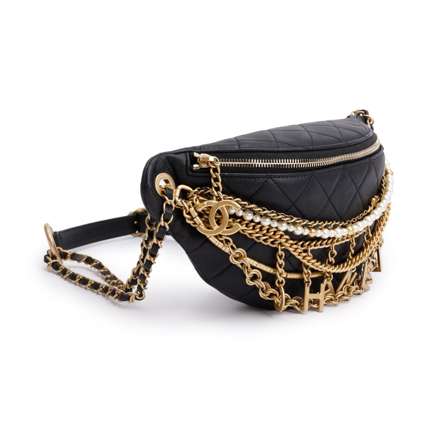 Chanel Faux Pearl All About Chains Leather Calfskin Black Travel Bag