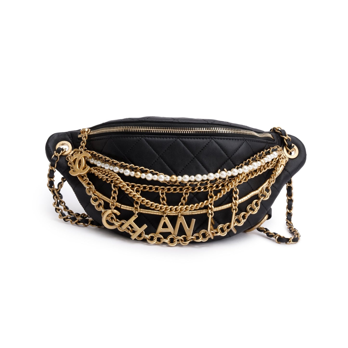 Chanel Faux Pearl All About Chains Leather Calfskin Black Travel Bag
