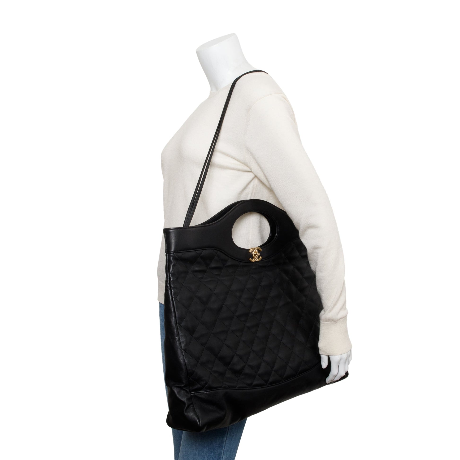 Chanel 31 Shopping Leather Calfskin Black Travel Bag
