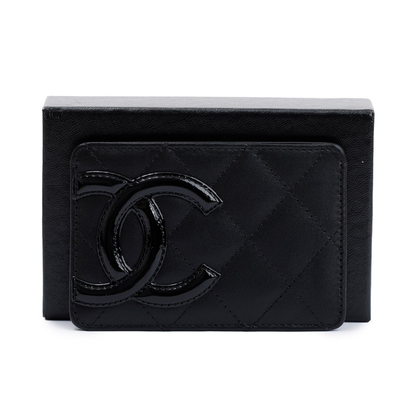 Chanel Ligne Cambon Card Holder Leather Calfskin Black Wallet Case