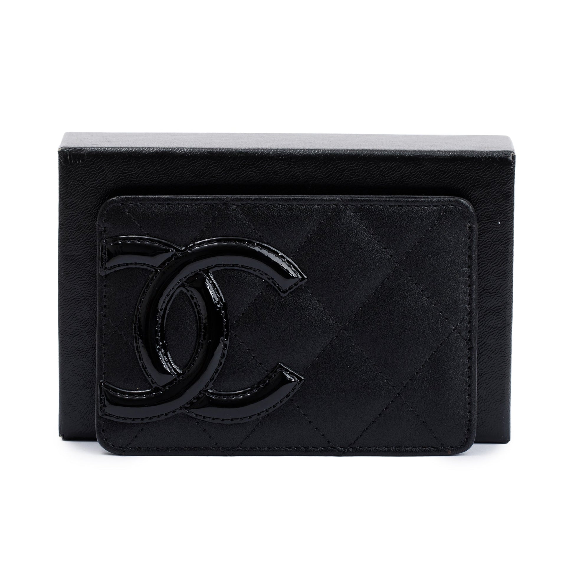 Chanel Ligne Cambon Card Holder Leather Calfskin Black Wallet Case