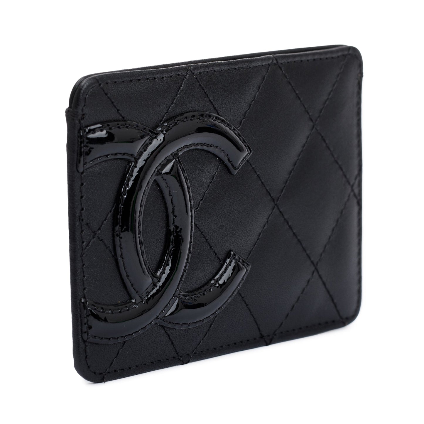 Chanel Ligne Cambon Card Holder Leather Calfskin Black Wallet Case