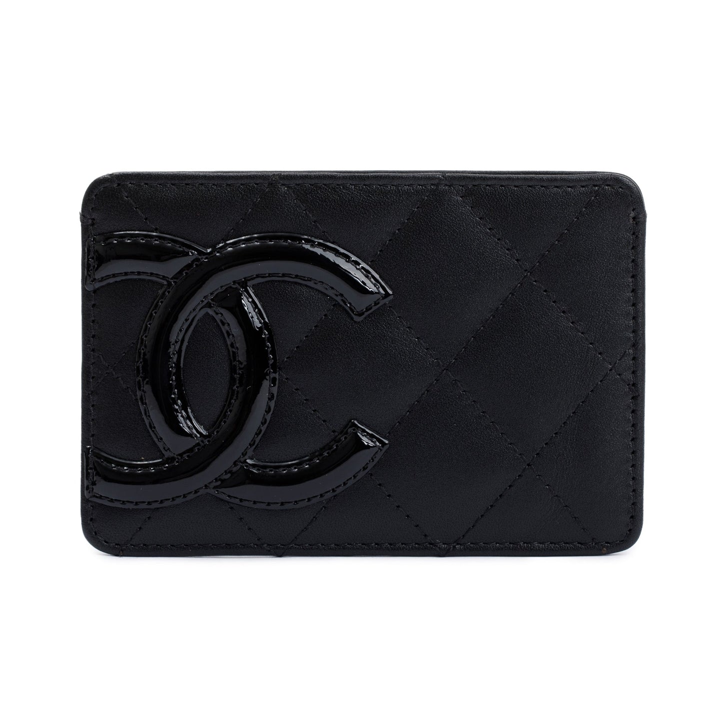 Chanel Ligne Cambon Card Holder Leather Calfskin Black Wallet Case