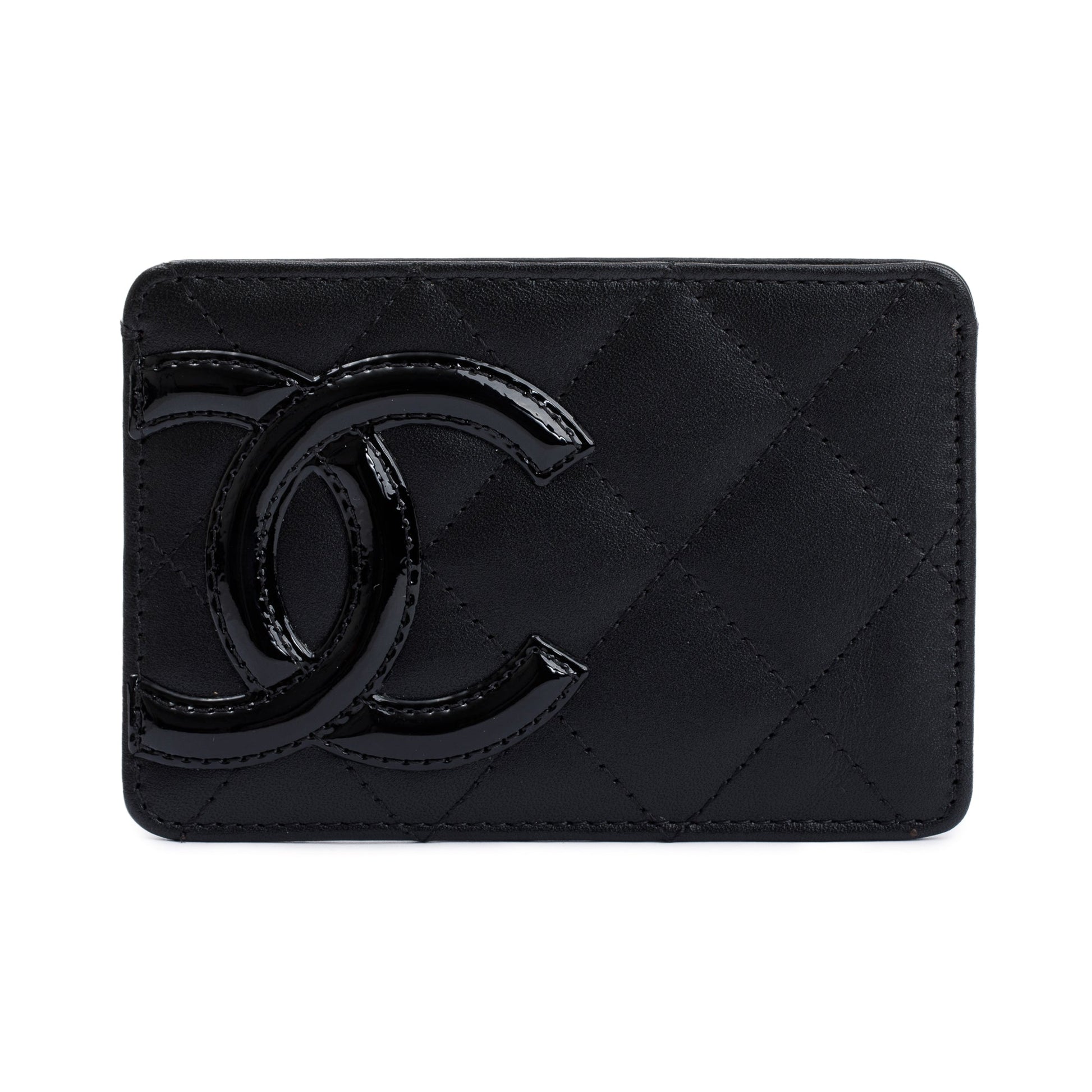 Chanel Ligne Cambon Card Holder Leather Calfskin Black Wallet Case
