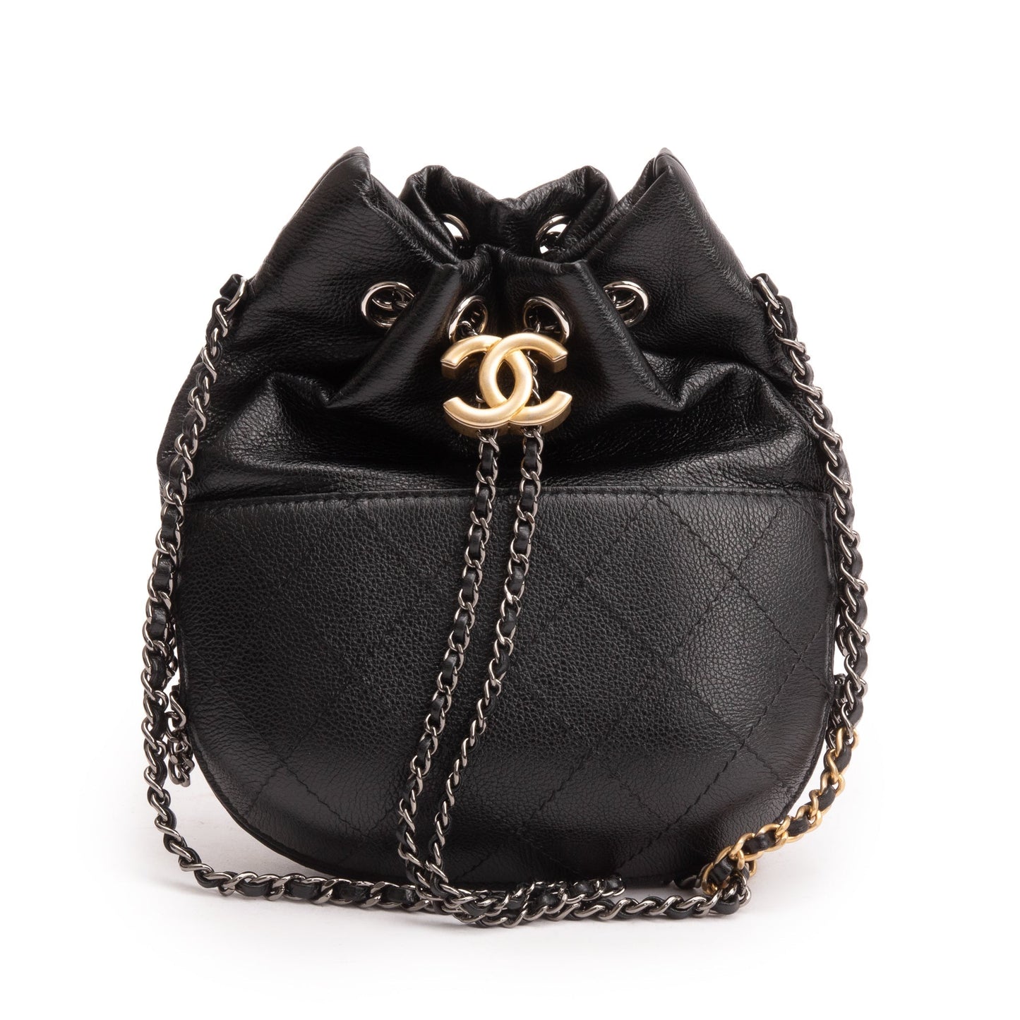 Chanel Gabrielle Bucket Purse Leather Calfskin Black Travel Bag