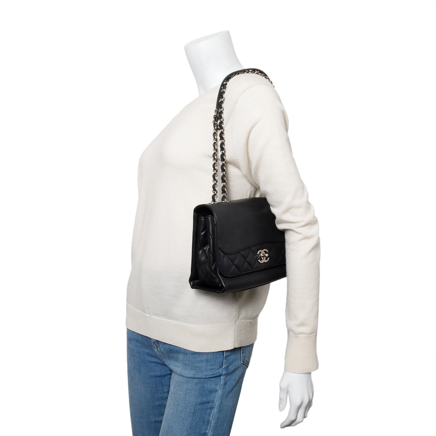 Chanel Tramezzo Flap Leather Calfskin Black Travel Bag