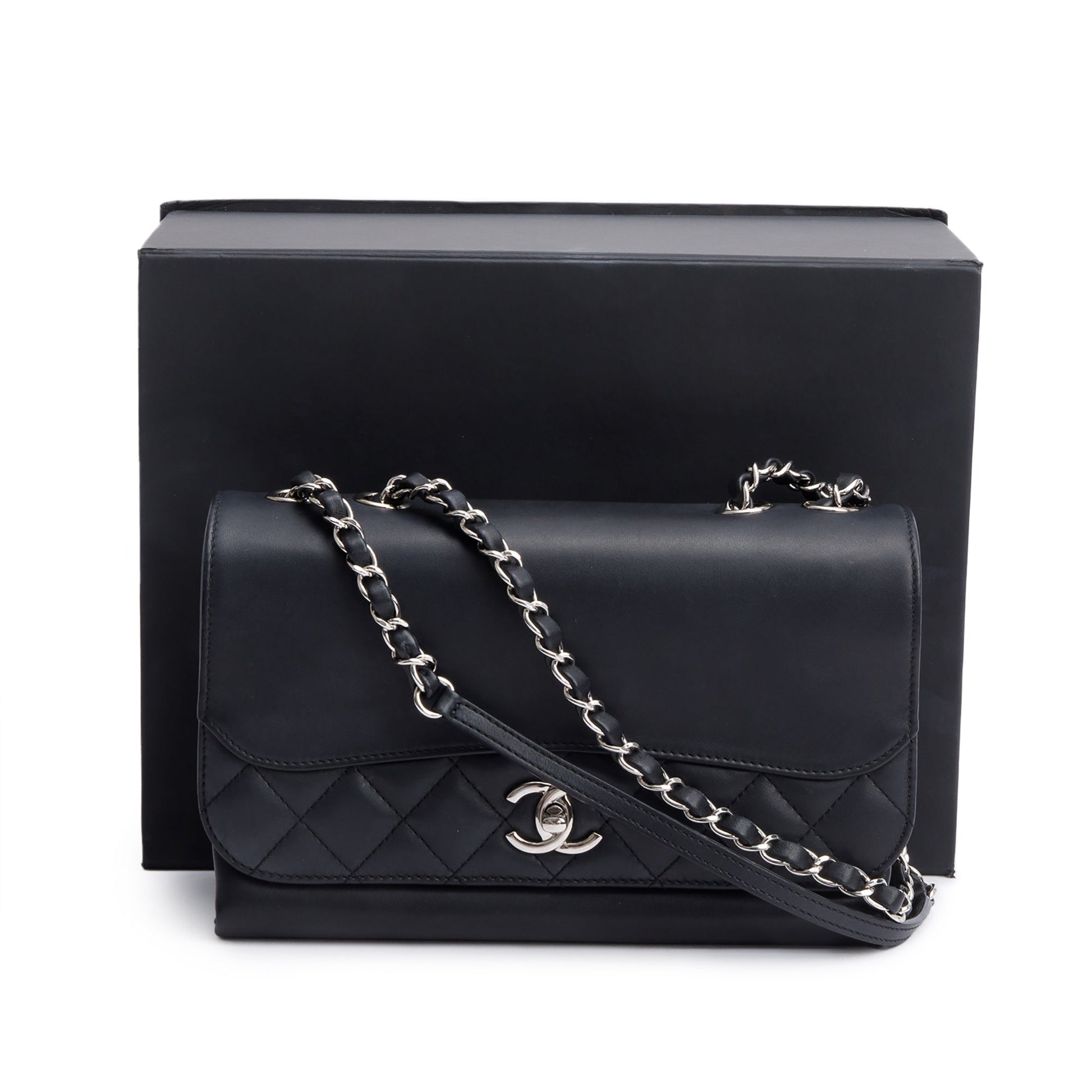 Chanel Tramezzo Flap Leather Calfskin Black Travel Bag