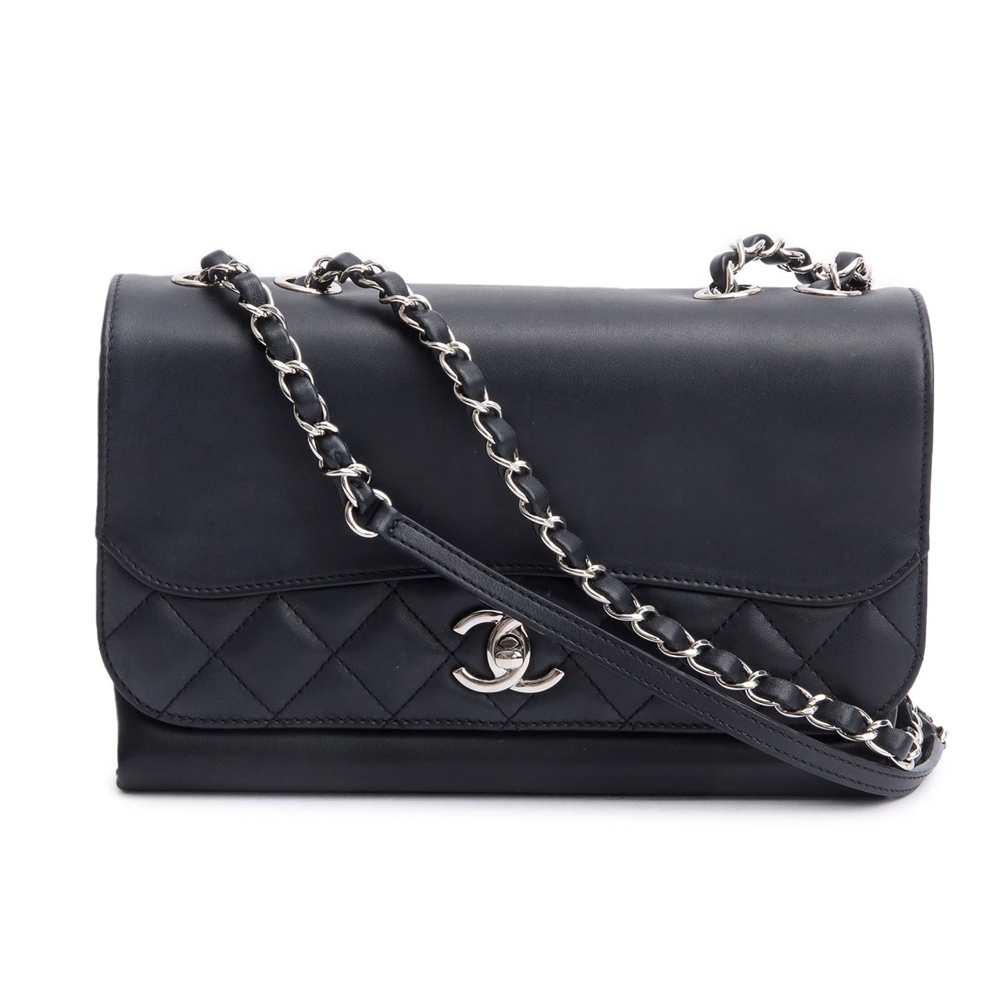 Chanel Tramezzo Flap Leather Calfskin Black Travel Bag