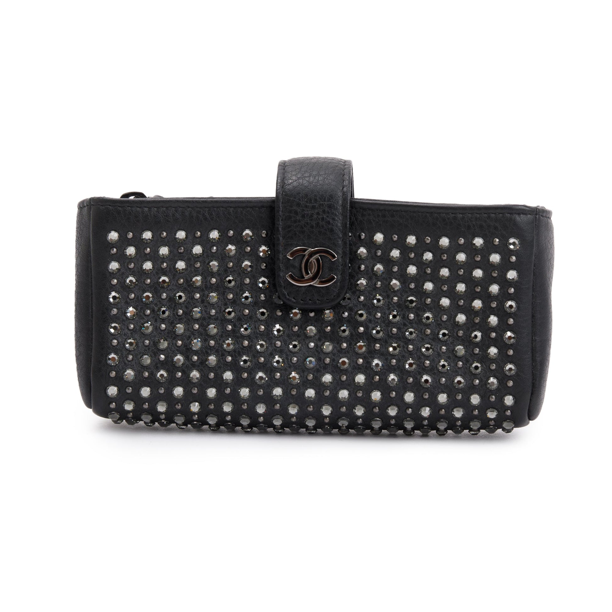 Chanel Strass Studded Phone Holder Leather Calfskin Black Travel Bag