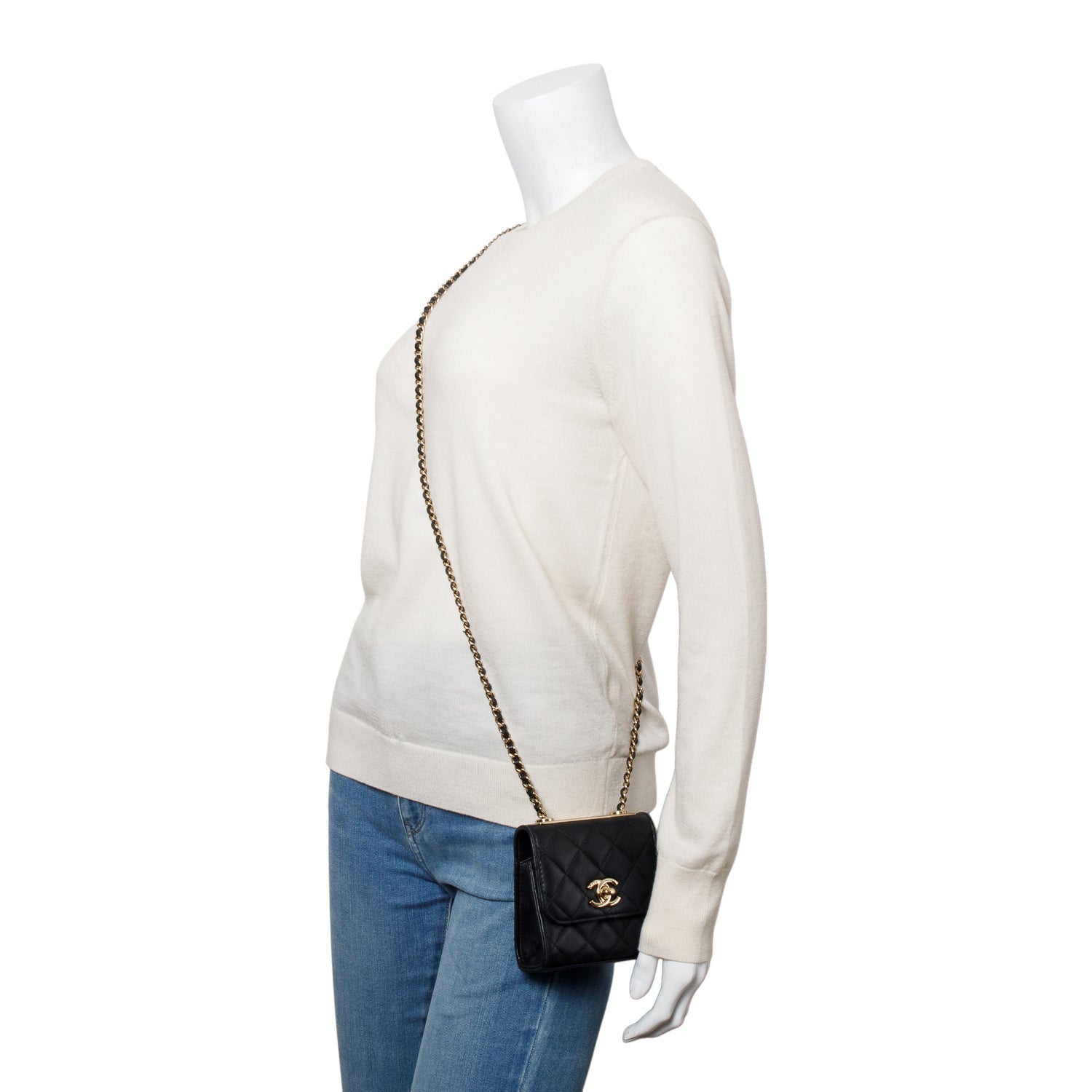 Chanel Trendy CC Micro Flap Leather Calfskin Black Travel Bag