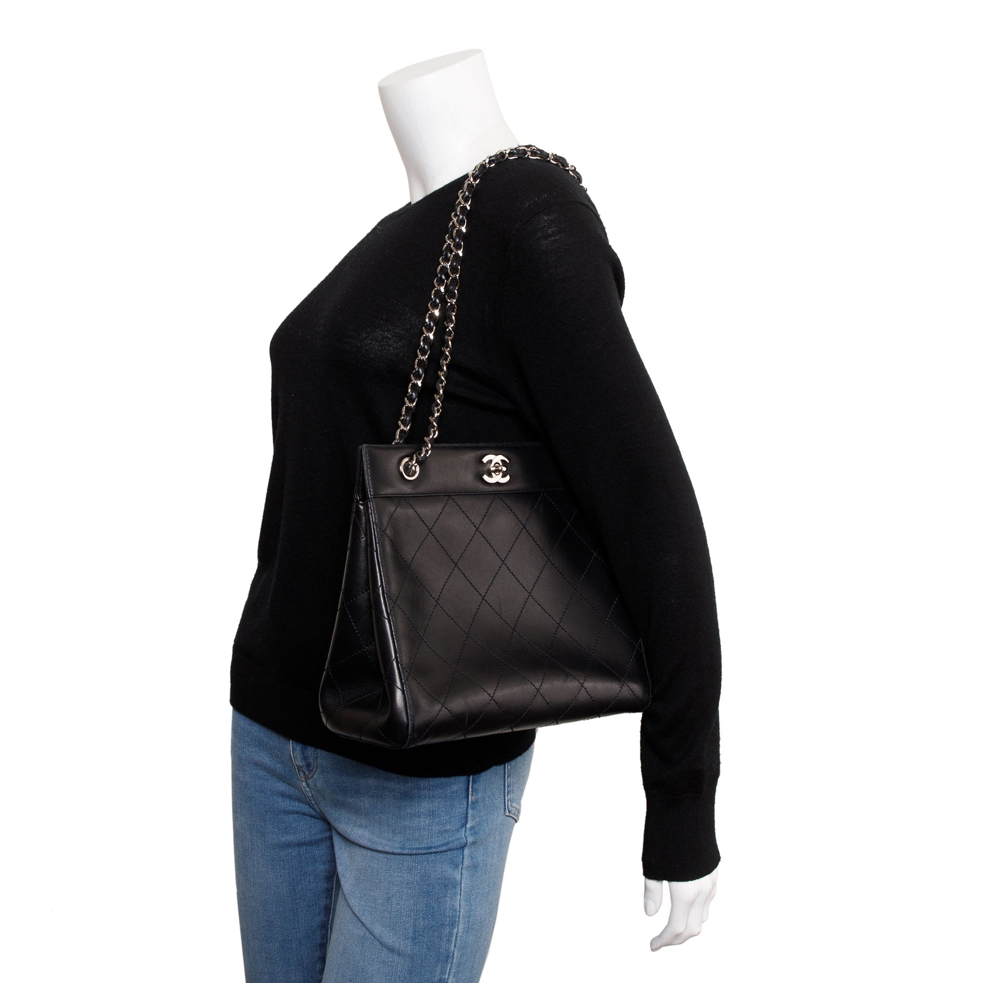 Chanel Turn-Lock CC Leather Calfskin Black Travel Bag