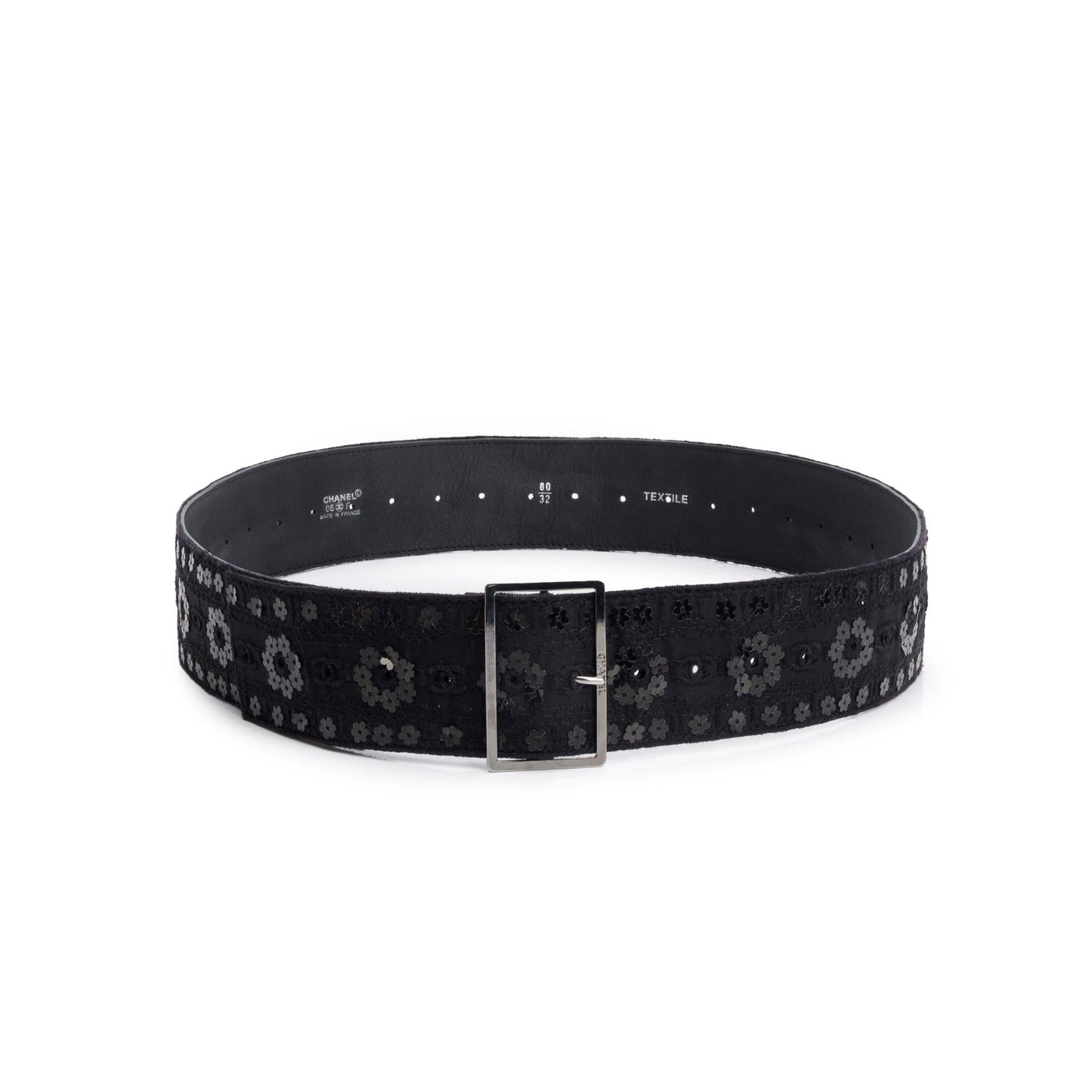 Chanel Sequin CC Wide Belt 80 Canvas Black