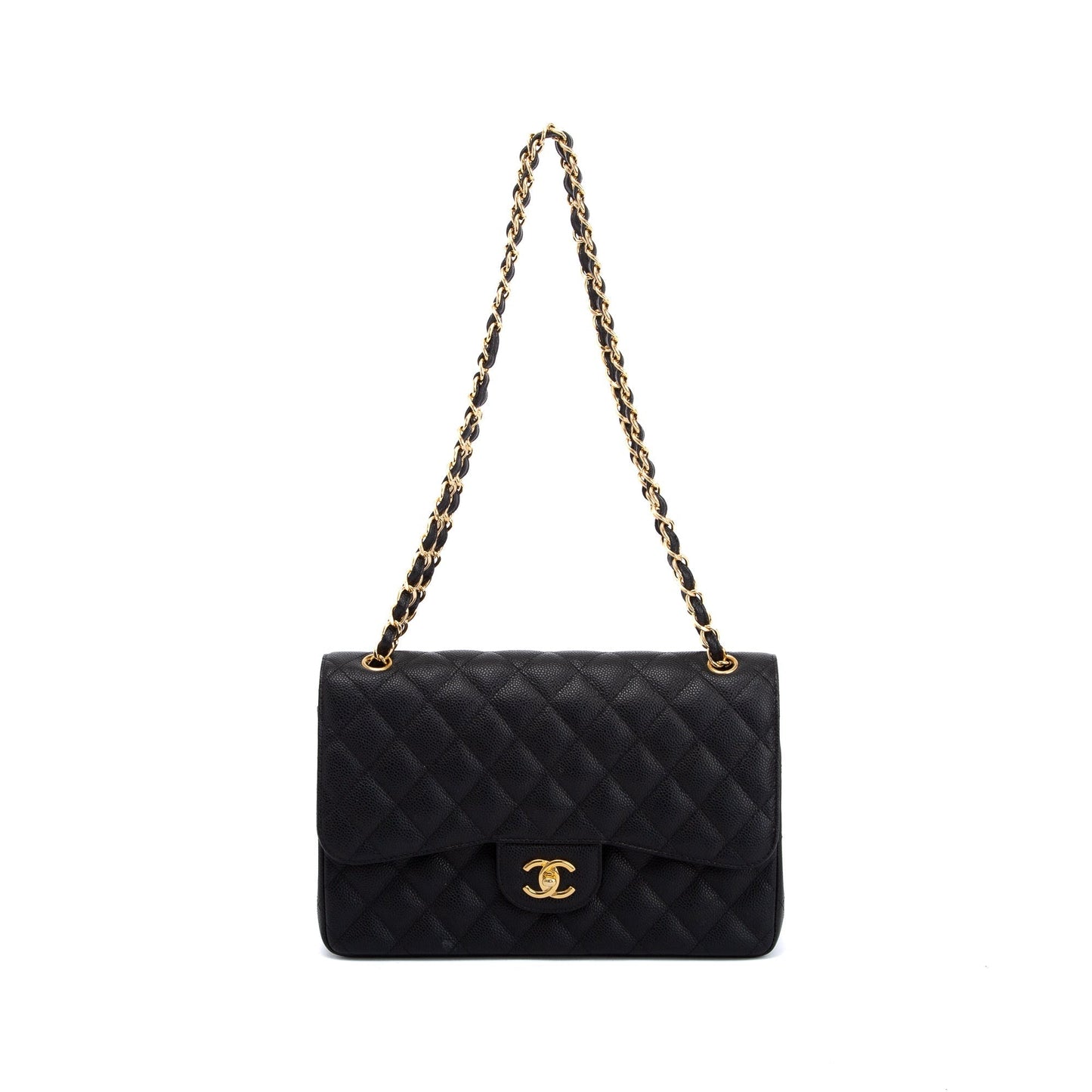 Chanel Caviar Classic Jumbo Double Flap Black Travel Bag 10
