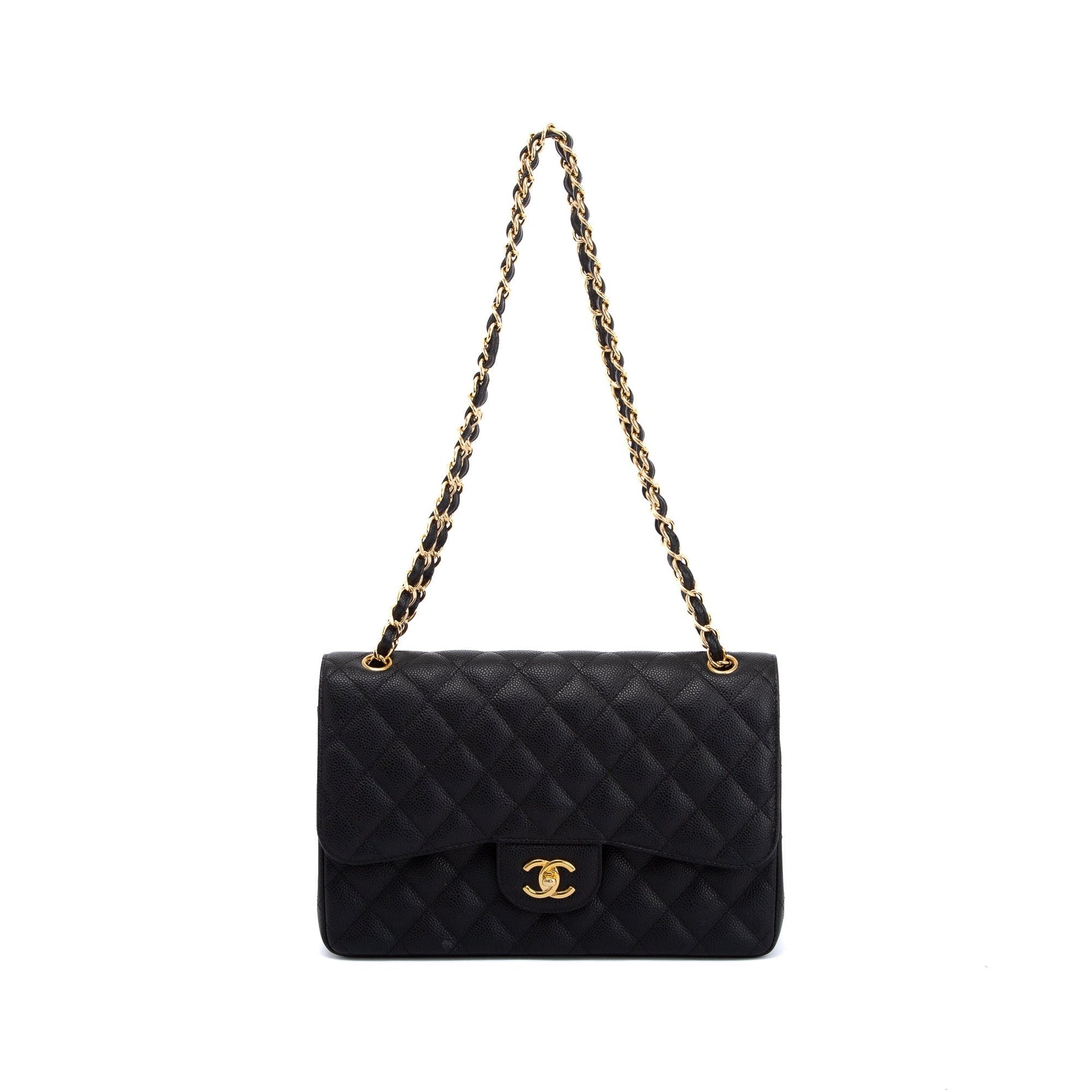 Chanel Caviar Classic Jumbo Double Flap Black Travel Bag 10