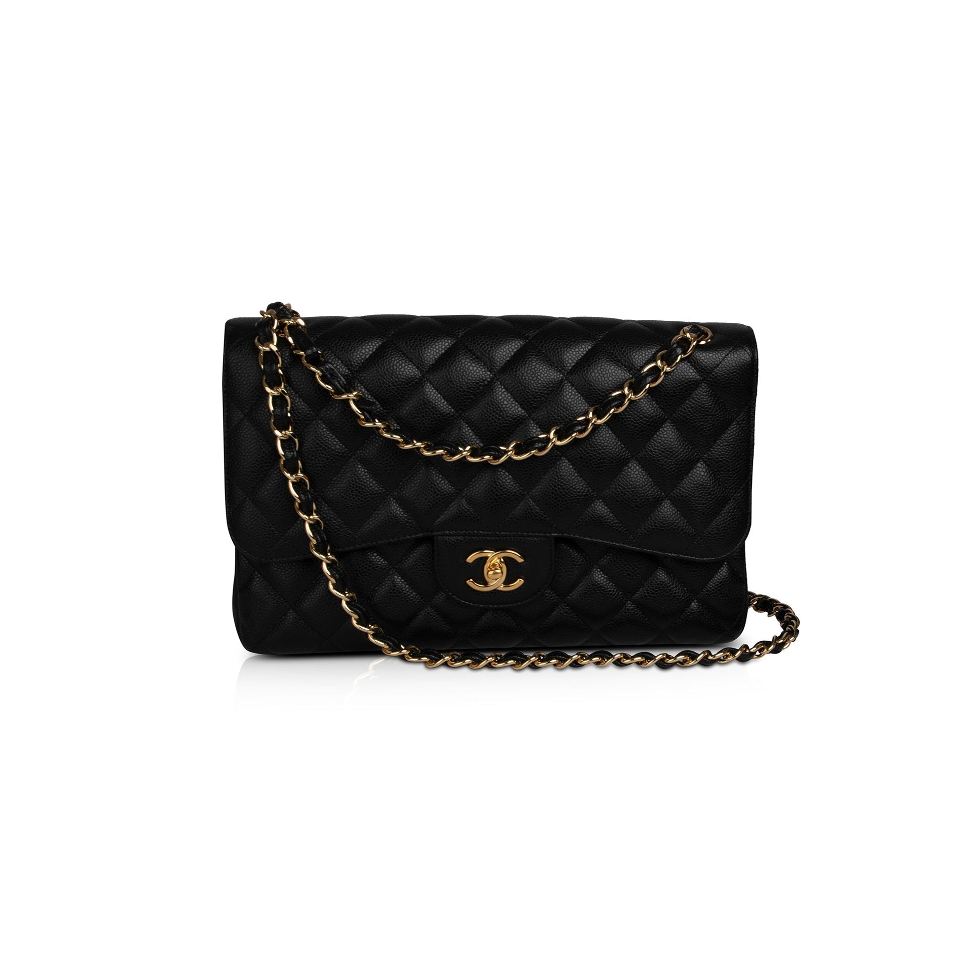 Chanel Caviar Classic Jumbo Double Flap Black Travel Bag W Box