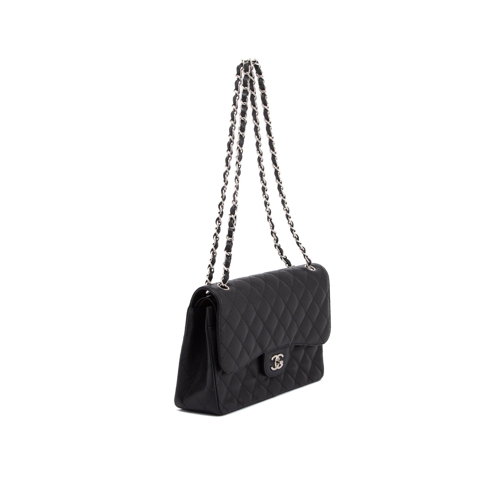Chanel Caviar Classic Jumbo Double Flap Black Travel Bag 11