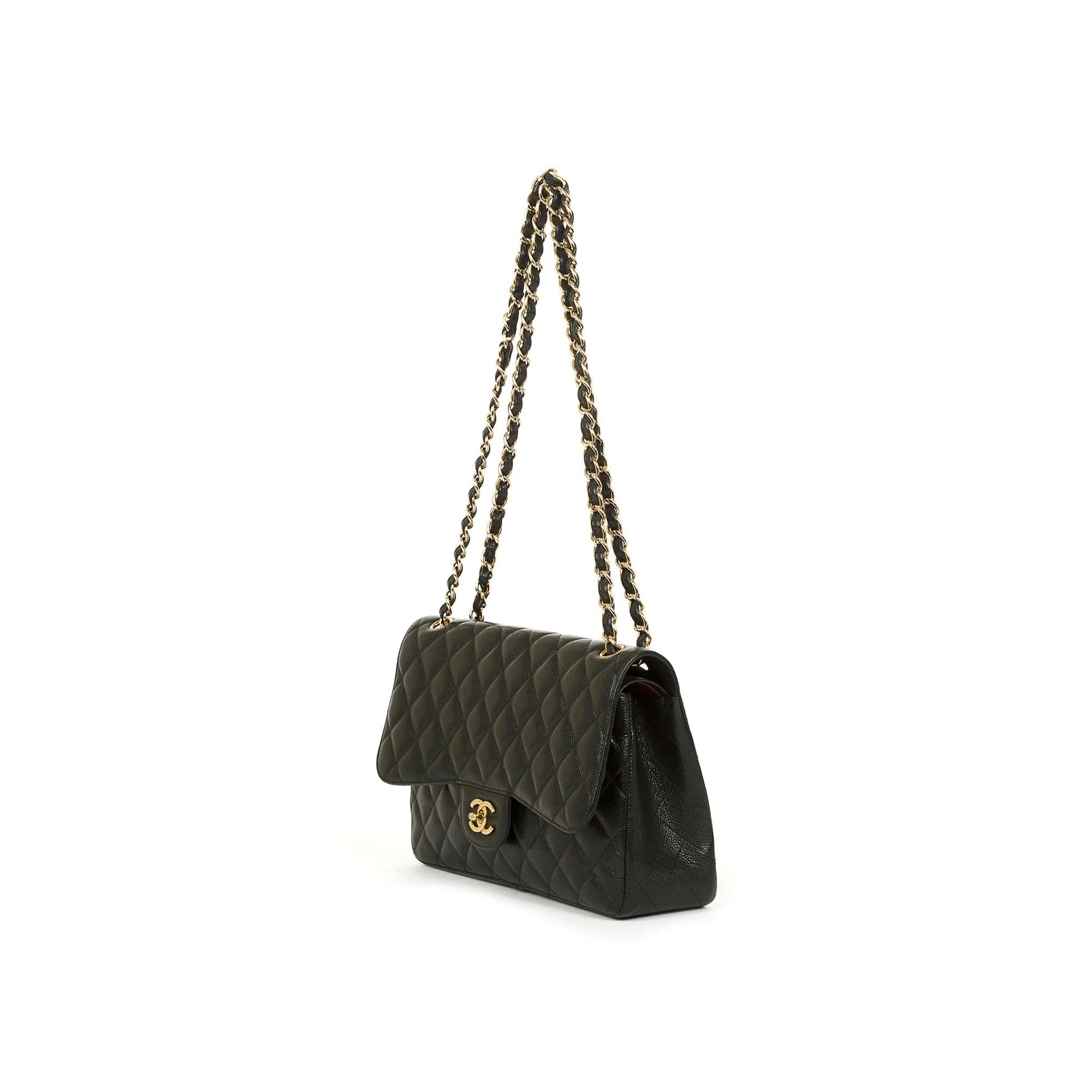 Chanel Caviar Classic Jumbo Double Flap Black Travel Bag 9