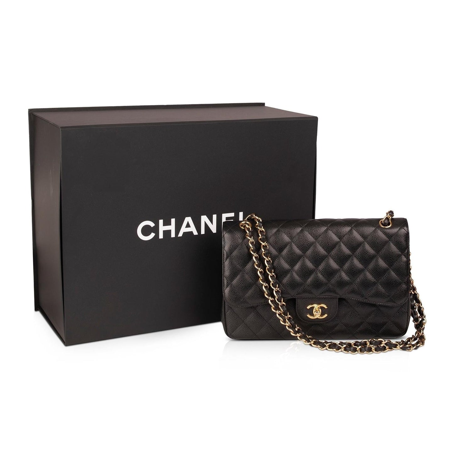 Chanel Caviar Classic Jumbo Double Flap Black Travel Bag Authenticity Card