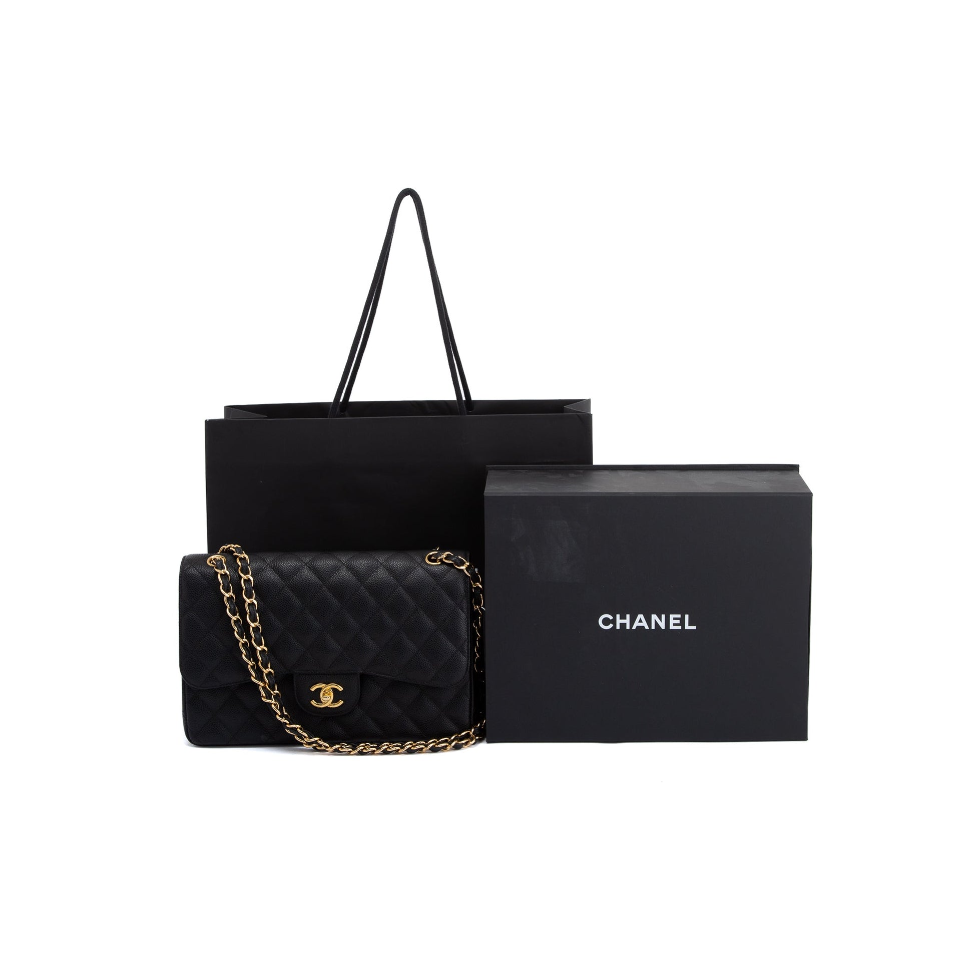 Chanel Caviar Classic Jumbo Double Flap Black Travel Bag 10