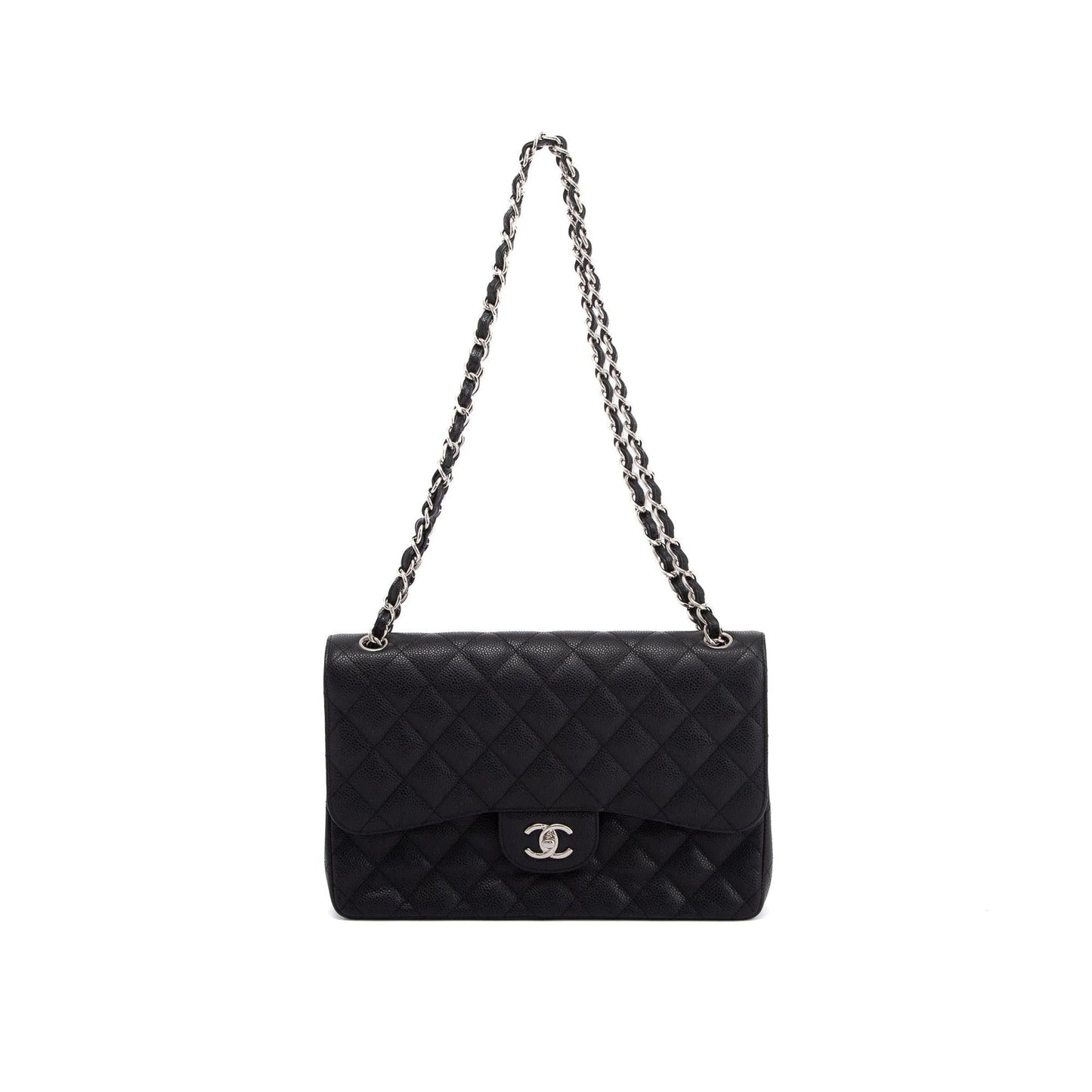 Chanel Caviar Classic Jumbo Double Flap Black Travel Bag 11