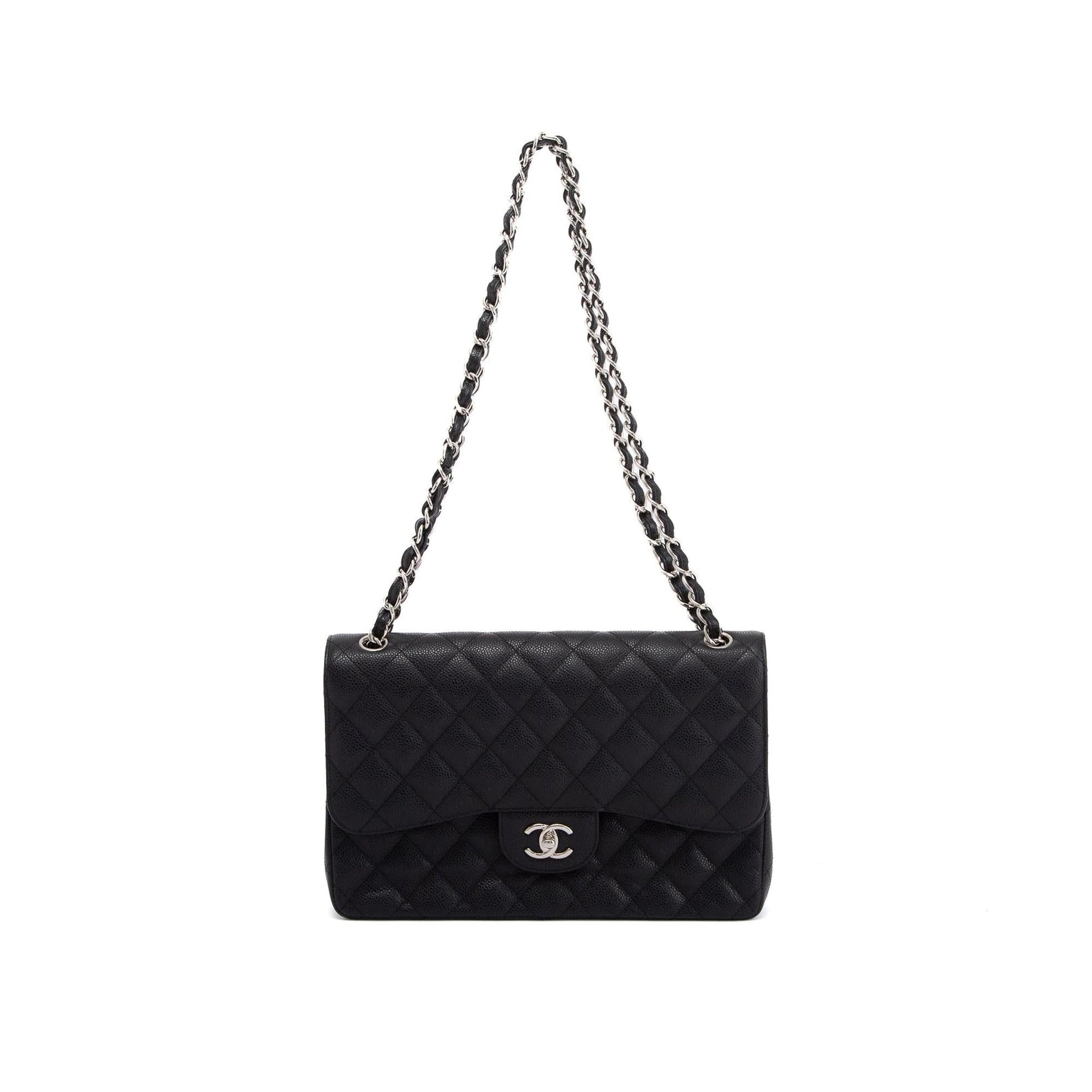 Chanel Caviar Classic Jumbo Double Flap Black Travel Bag 11