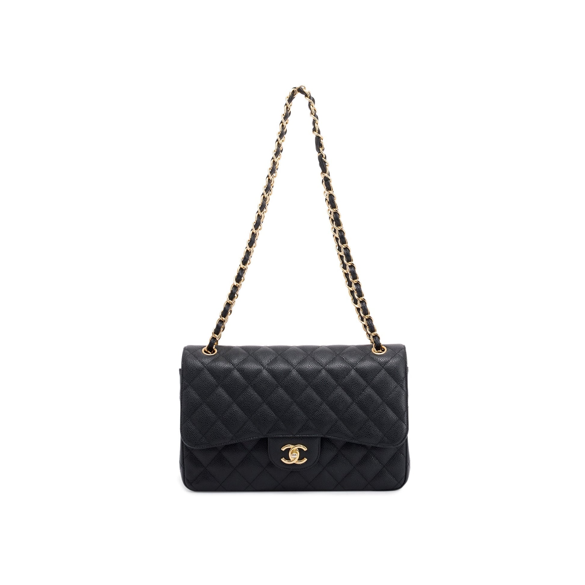 Chanel Caviar Classic Jumbo Double Flap Black Travel Bag Flap Bag