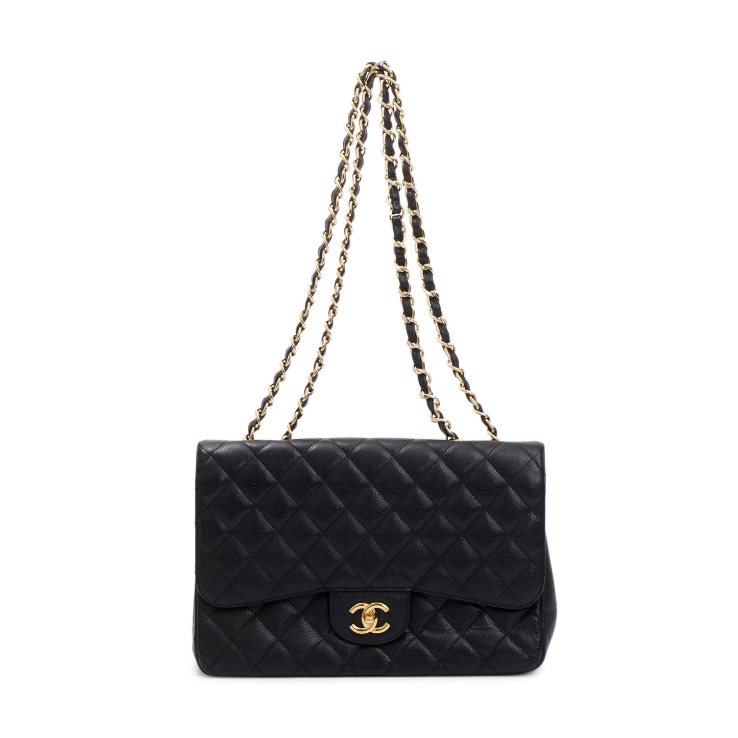 Chanel Caviar Classic Jumbo Single Flap Black Travel Bag Flap Bag