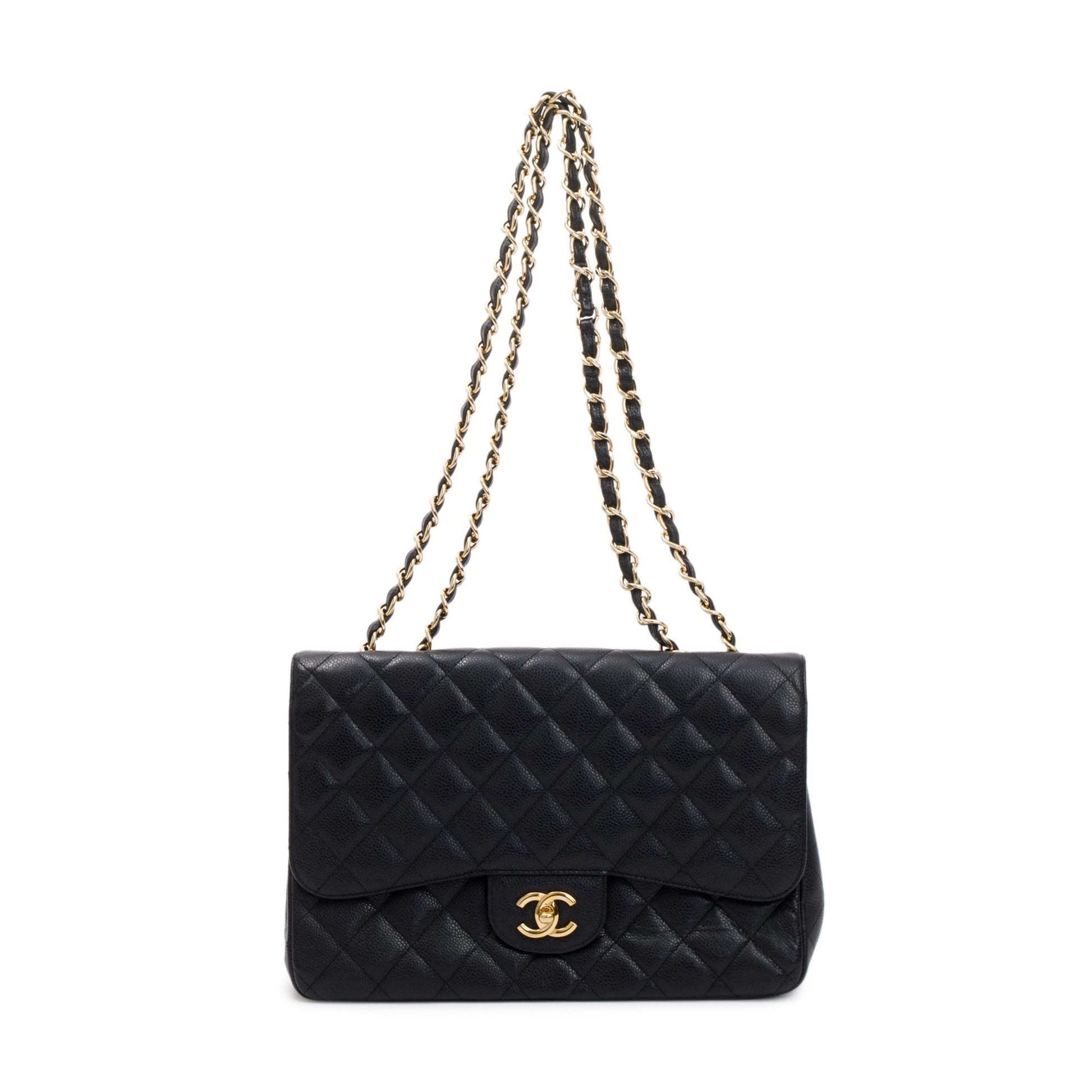 Chanel Caviar Classic Jumbo Single Flap Black Travel Bag Flap Bag