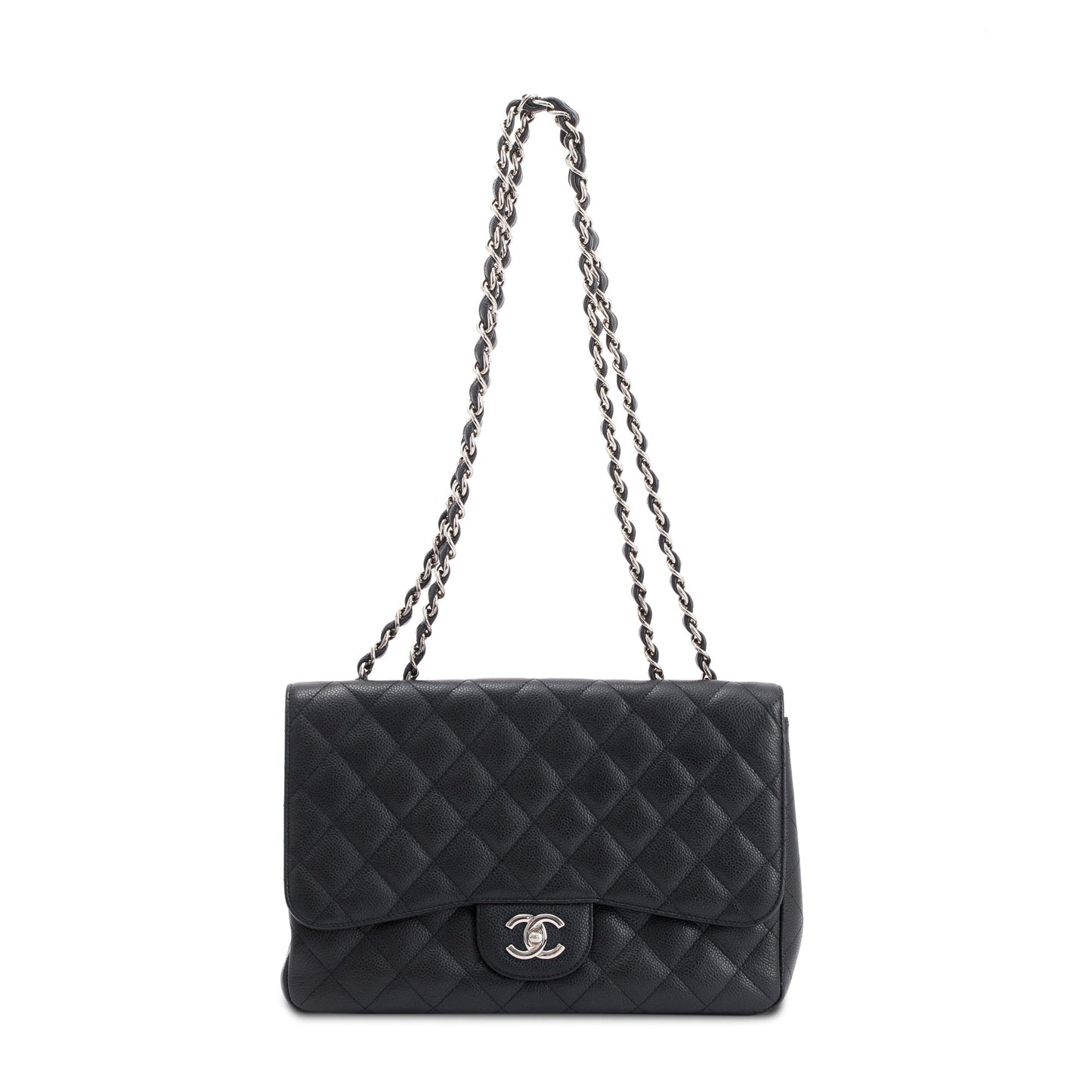 Chanel Caviar Classic Jumbo Single Flap Black Travel Bag Authenticity Card