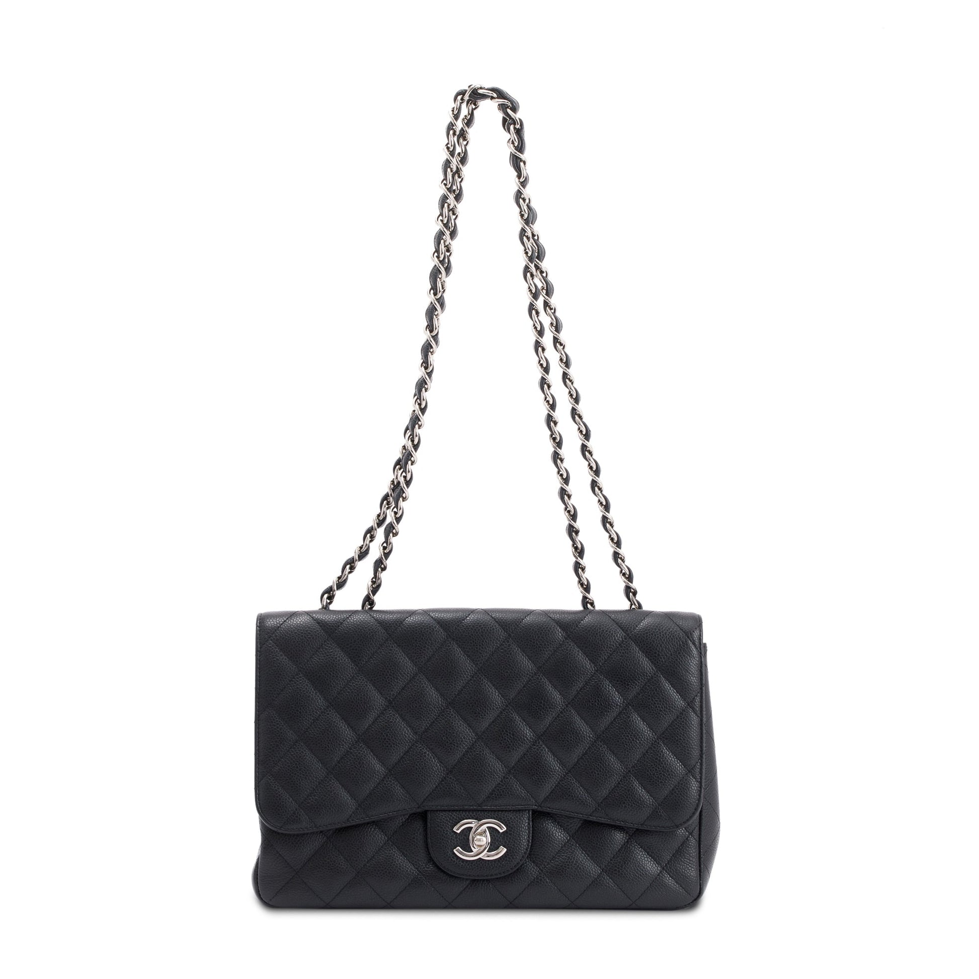 Chanel Caviar Classic Jumbo Single Flap Black Travel Bag Authenticity Card