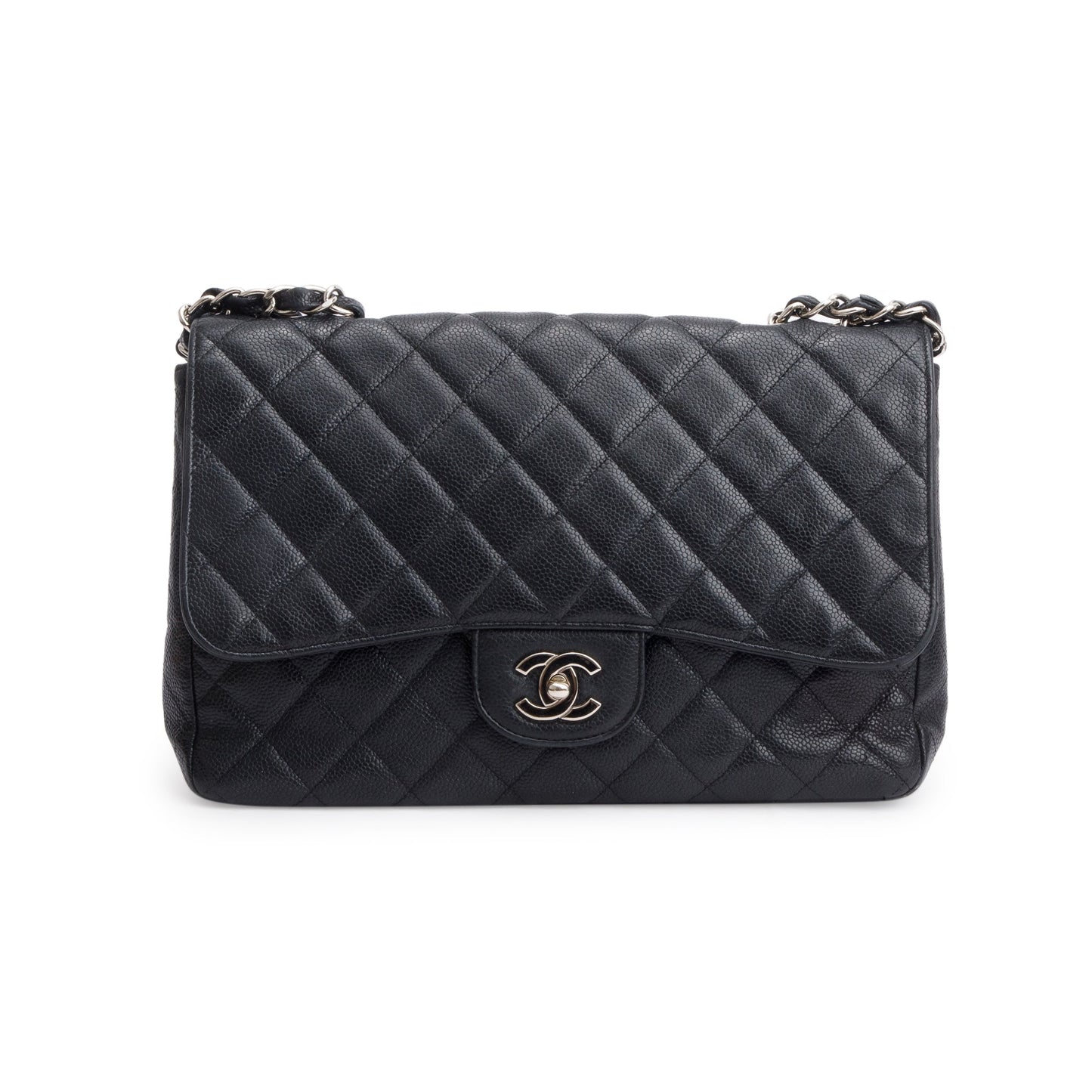 Chanel Caviar Classic Jumbo Single Flap Black Travel Bag 4