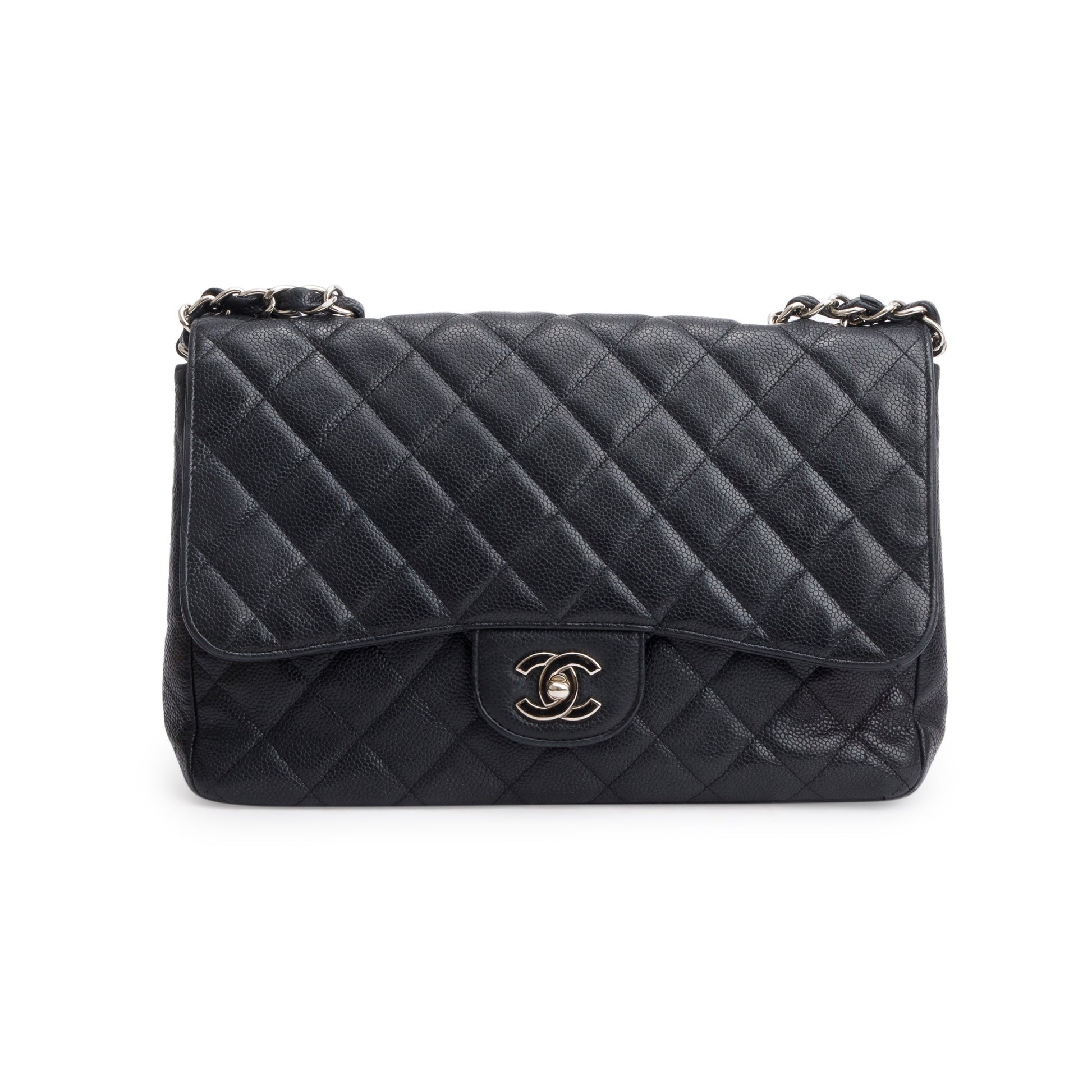 Chanel Caviar Classic Jumbo Single Flap Black Travel Bag 4
