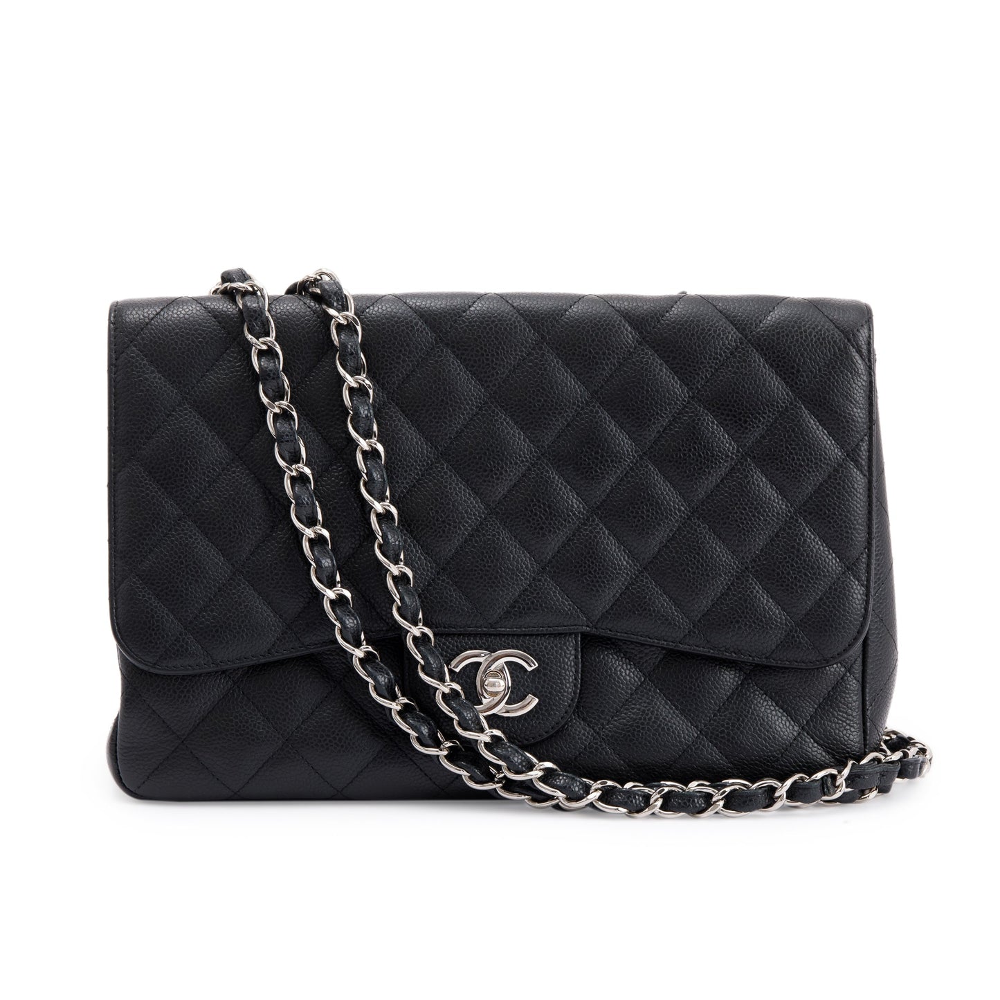 Chanel Caviar Classic Jumbo Single Flap Black Travel Bag Authenticity Card