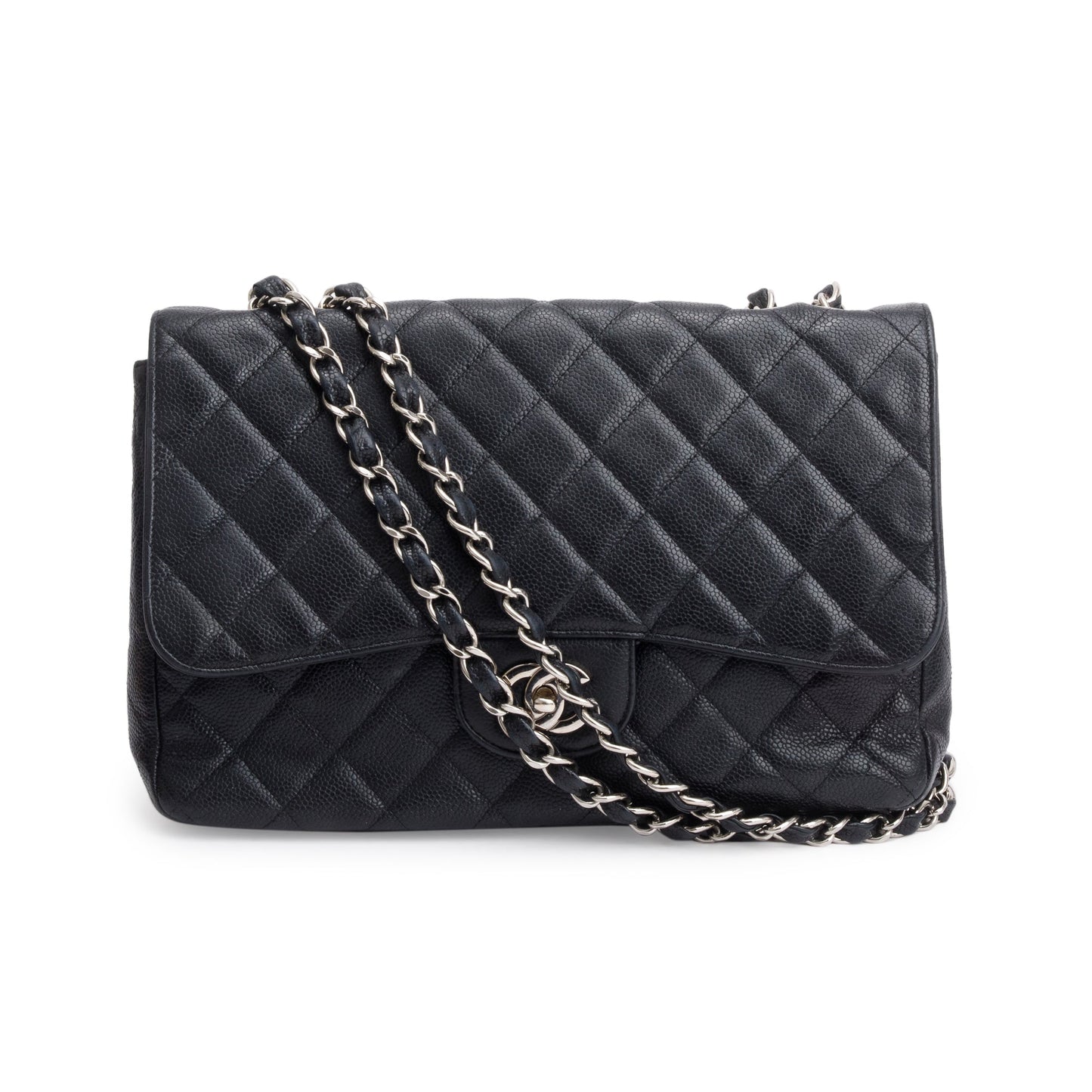 Chanel Caviar Classic Jumbo Single Flap Black Travel Bag 4