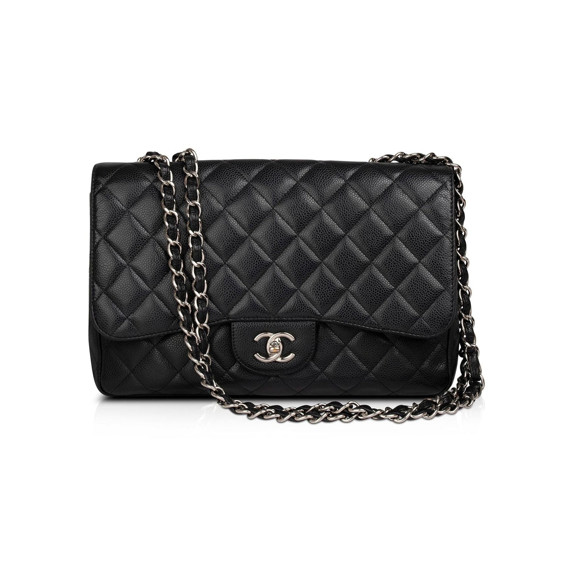Chanel Caviar Classic Jumbo Single Flap Black Travel Bag
