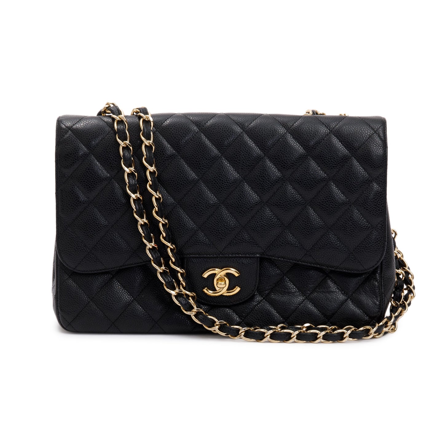 Chanel Caviar Classic Jumbo Single Flap Black Travel Bag Flap Bag